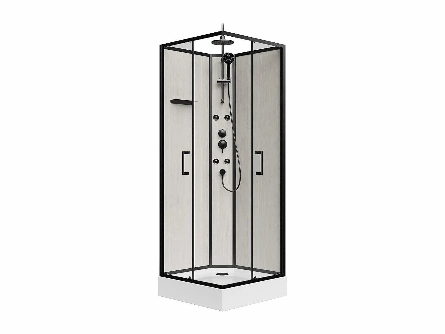 Vente-unique-Cabina de ducha de hidromasaje de fibra de bamb˙ - Negro mate - L80 x W80 x H225 cm - ARDALI