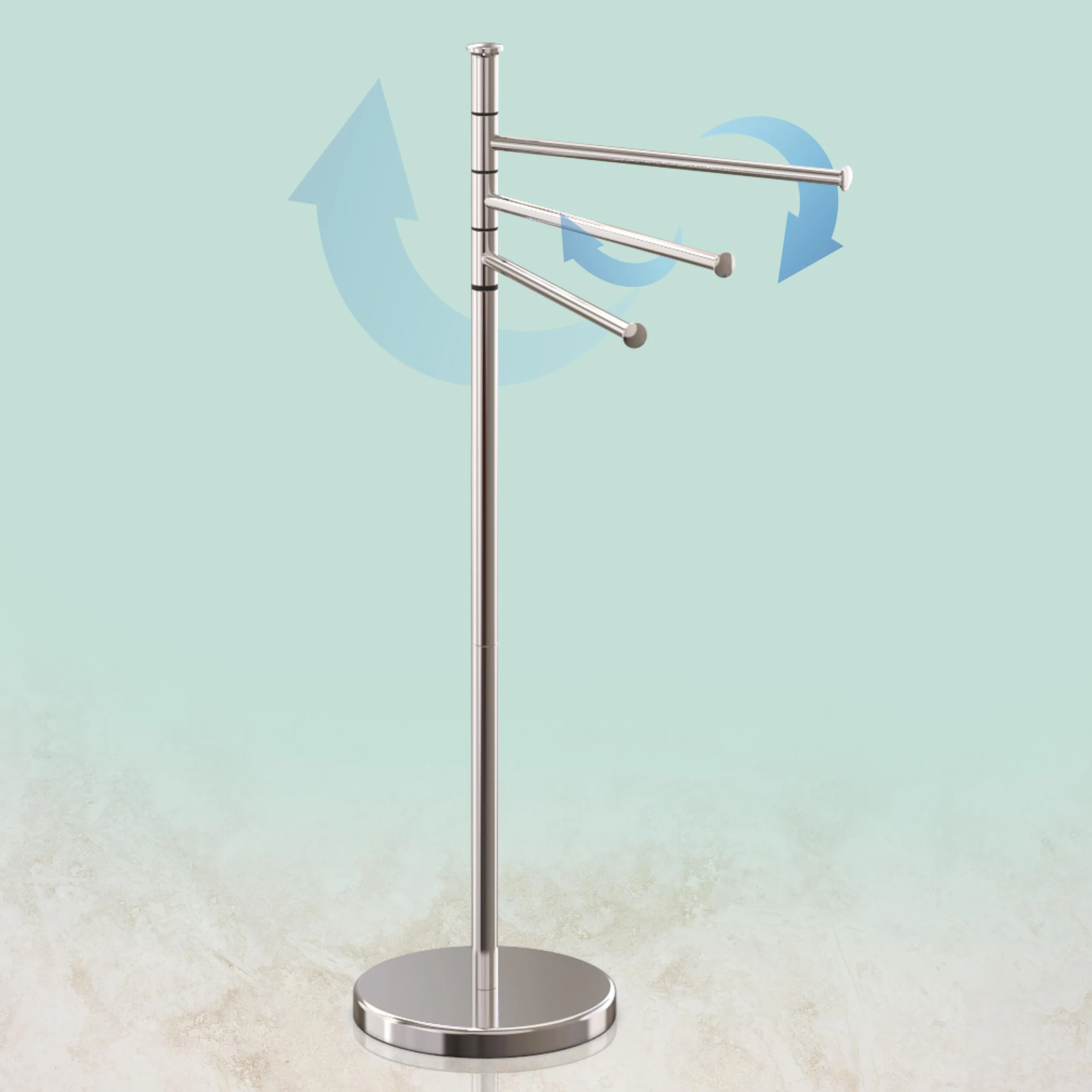 Relaxdays Toallero de Pie, 3 Brazos Giratorios, 85,5x42x22 cm, Soporte Toallas, Acero Inoxidable, Baño, Color a Elegir