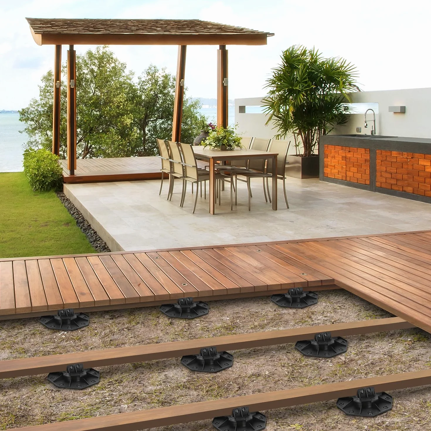 100 rodamientos de altura ajustable, 18-30 mm, rodamientos de terraza con pies ajustables, placas para subestructura de terraza, WPC, capacidad de carga de 600 kg