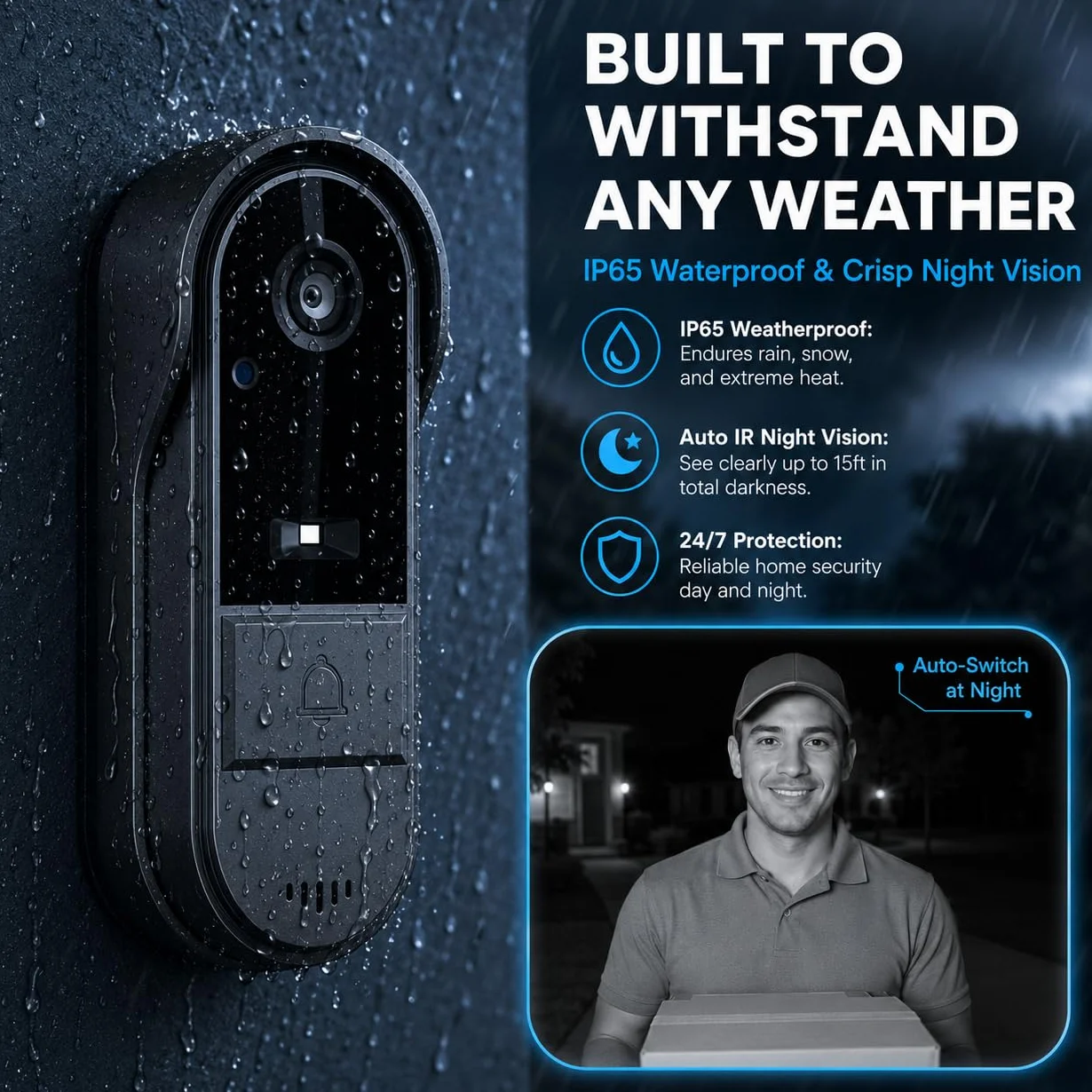 TKMARS Videoportero Inalámbrico con Cámara IP67 Impermeable 1080P Ultra Gran Angular 170° Pantalla IPS 4,3 Pulgadas