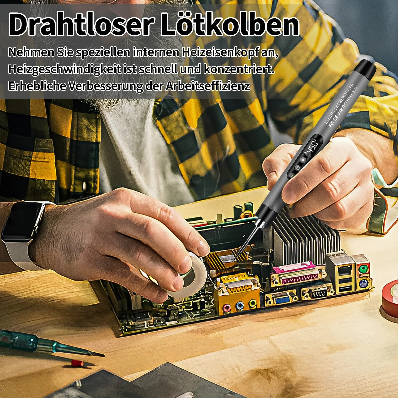 Daakro - Kit de soldador inalámbrico USB con temperatura ajustable, 3 fallas de soldadura, alambre de soldadura, pasta de soldadura, kit de soldadura para trabajos eléctricos (gris)