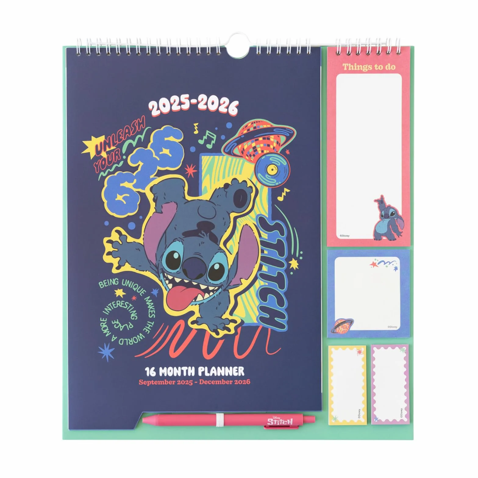 Calendario Familiar 2026 Stitch - Calendario de Pared 2026 con Pegatinas y Notas Adhesivas, 16 Meses