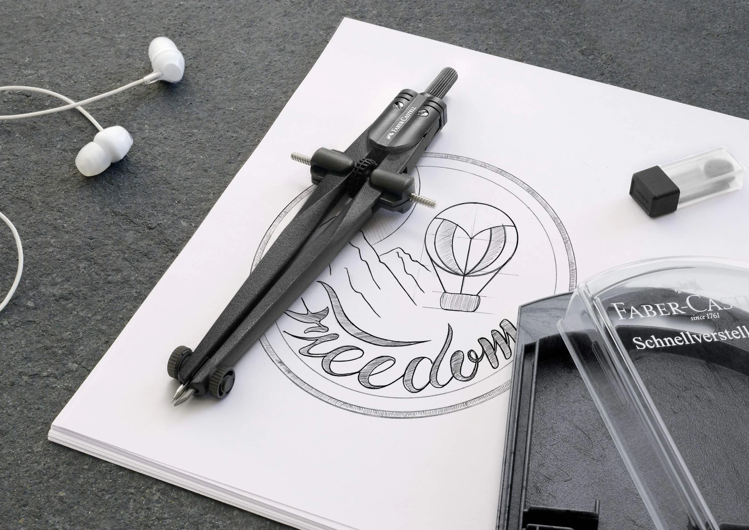 FABER-CASTELL Compás de ajuste rápido Stream Blackstone juego con piezas de repuesto y minas