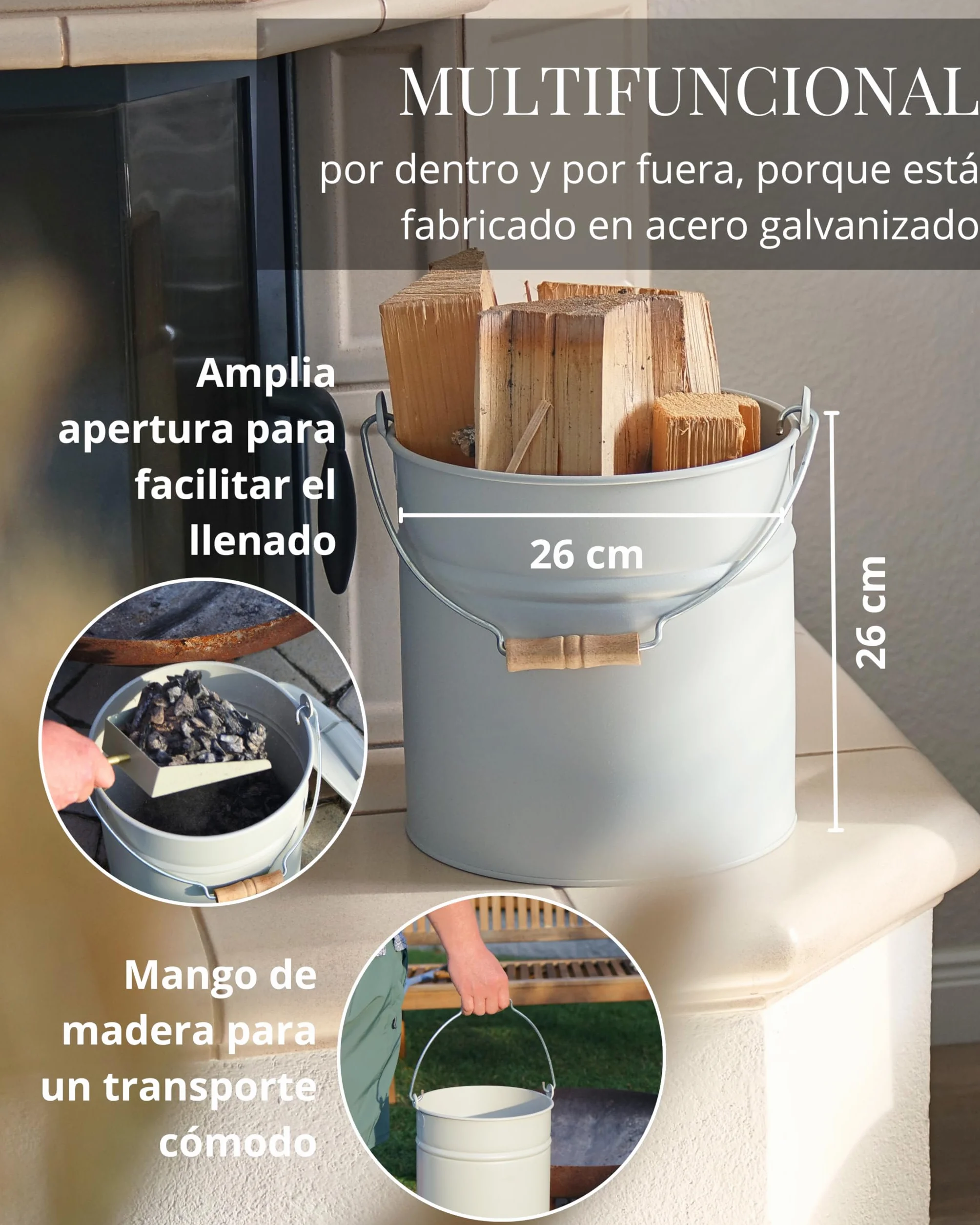 LIVLIG Cubo de Cenizas Con Tapa, 10 L, de Zinc, Metal, Beige - Accesorio Para Chimenea