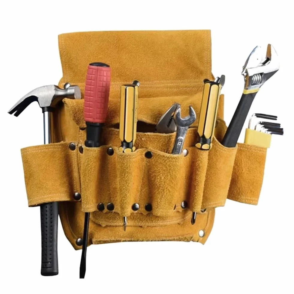 Bolsa De Herramientas De Cuero De Vaca, Organizador Multifunción Para Herramientas De Reparación, Riñonera Resistente Desgaste, Bolsa De Almacenamiento Para Carpintero, Electricista Y Carpintero.