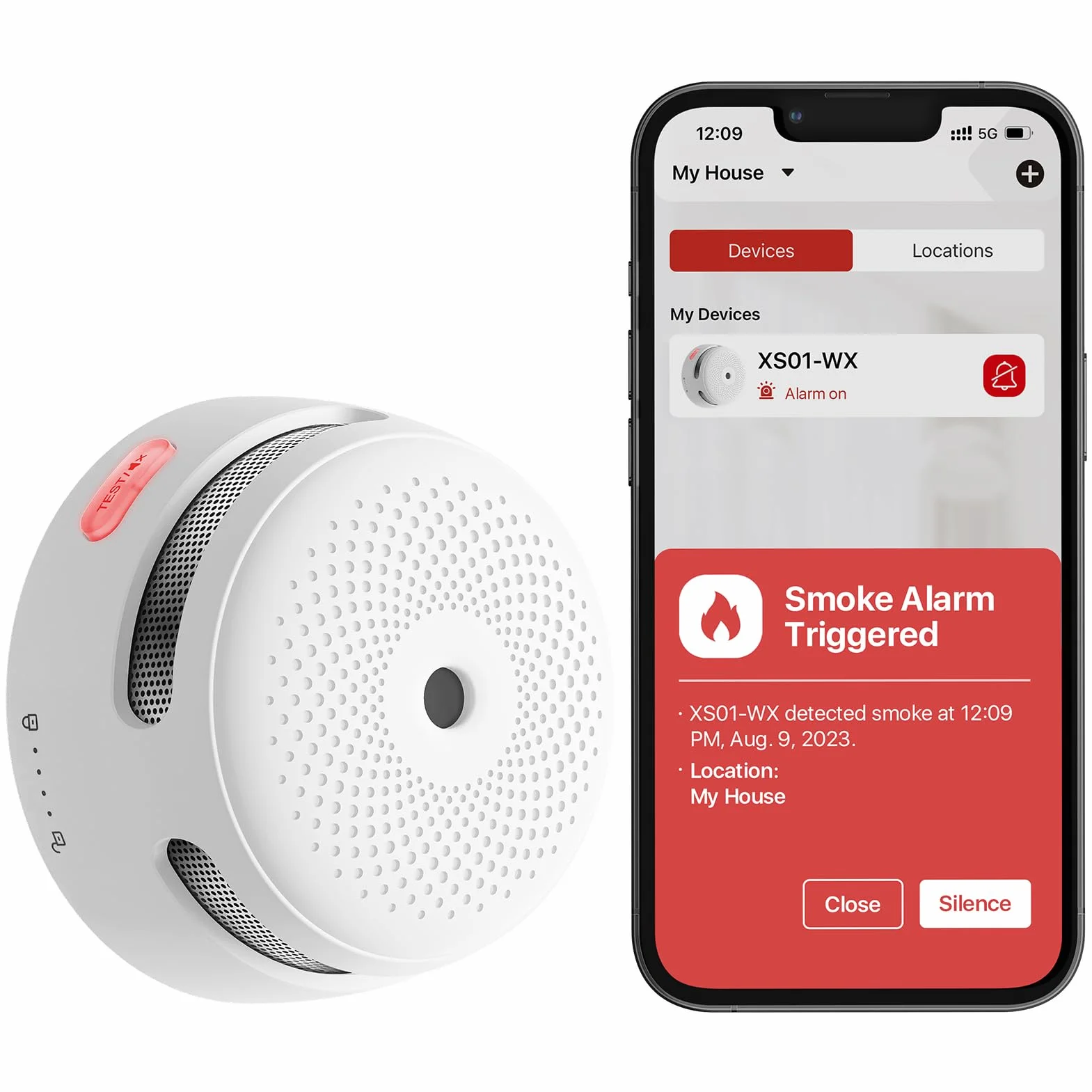 X-Sense Detector de Humo Wi-Fi Inteligente y Batería Reemplazable, Compatible con la Aplicación de X-Sense Home Security, Notificaciones en Tiempo Real, XS01-WX, 1 Pieza