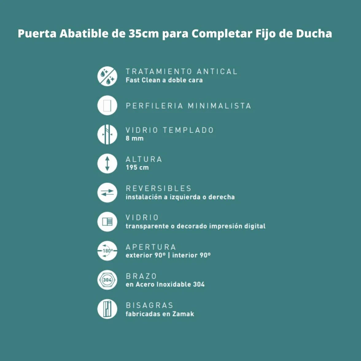 Puerta de Ducha Abatible de 35cm para Completar Fijo de Ducha | Panel de Ducha Abatible de Protección Pivotante de 35cm para hacer más Grande un Fijo de Ducha Ya Instalado | Negro Mate