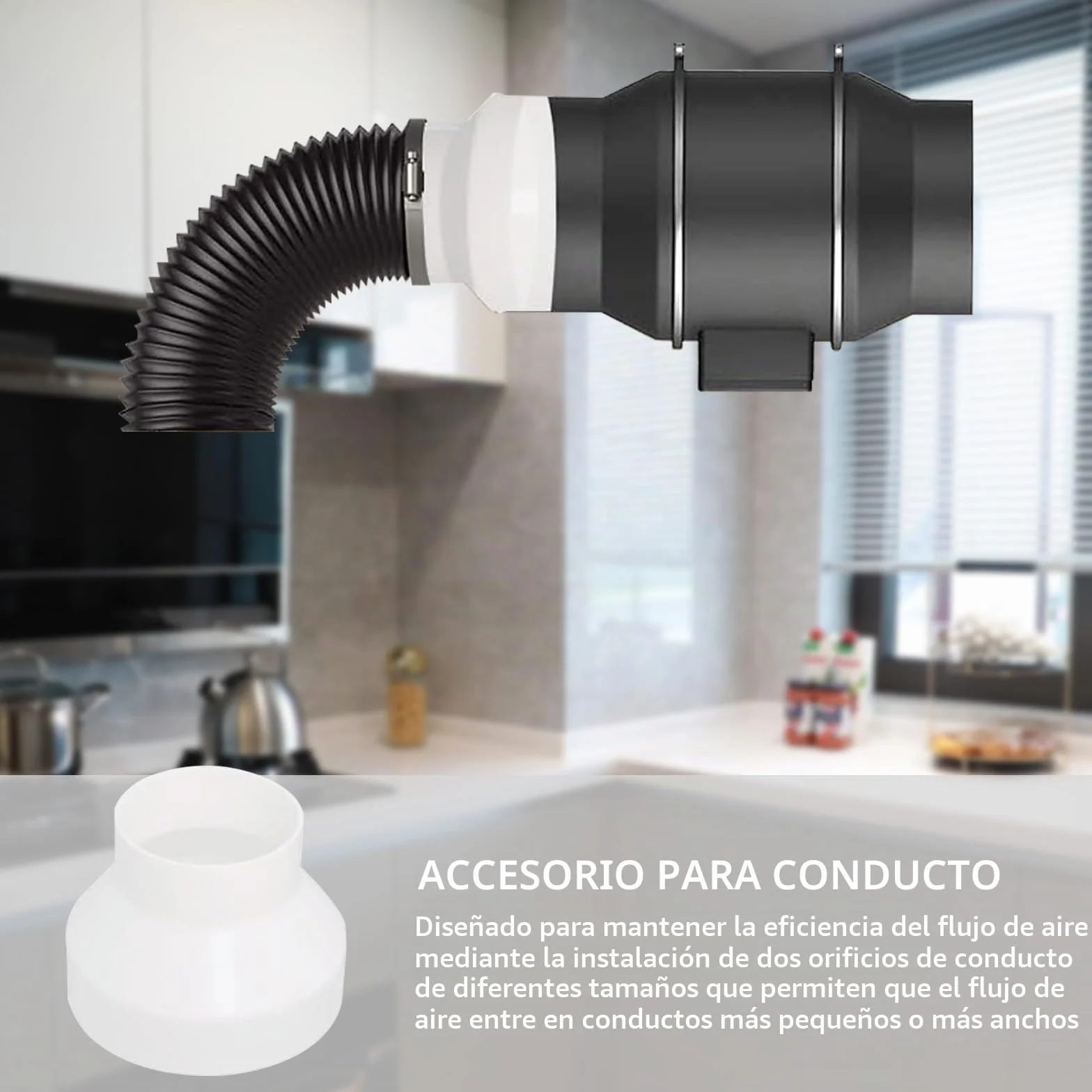 Adaptador de Conducto 150 mm a 100 mm, Tubo Reductor 150 a 100 Tubo Campana Extractora Reductor Universal para Sistema de Ventilación con 2 Abrazaderas, Adaptador para Conectar Conductos(ABS)