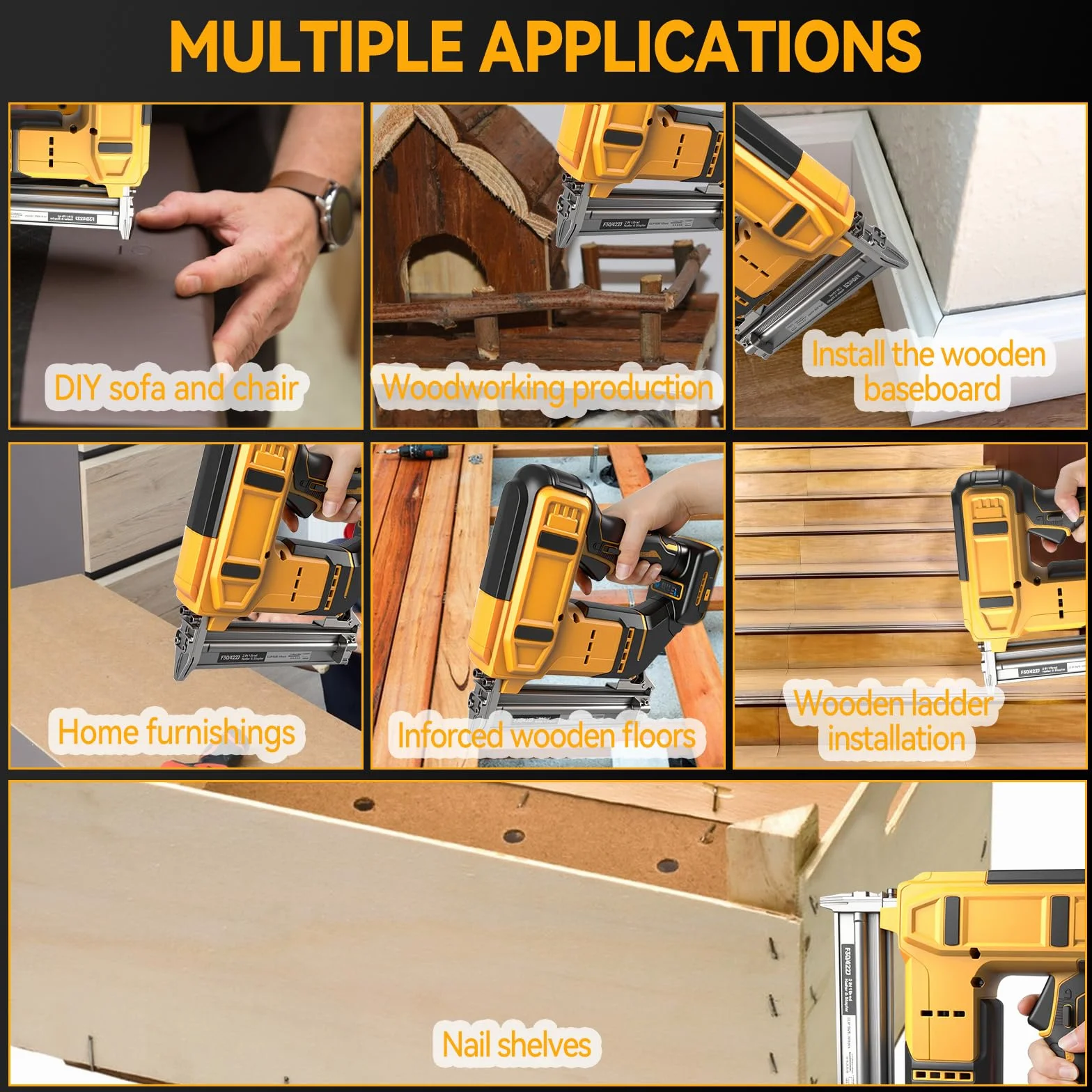 Clavadora de brads inalámbrica de 18GA compatible con batería Dewalt 20V MAX, clavadora de corona estrecha sin escobillas con 1000 clavos y 1000 grapas para bricolaje, DIY y carpintería