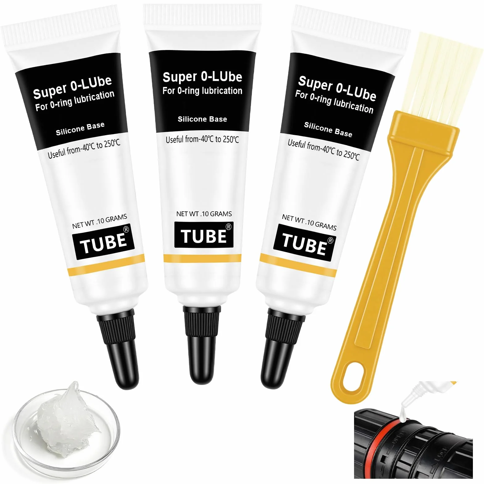 AUAUY 3 Piezas Grasas de Silicona mit Silikonpinsel, Lubricante de Silicona para Juntas Tóricas,Juntas, Lubricación de Máquinas, Equipos de Buceo, Filtros de Agua, Sellador de Válvulas, 10 g, Tubo