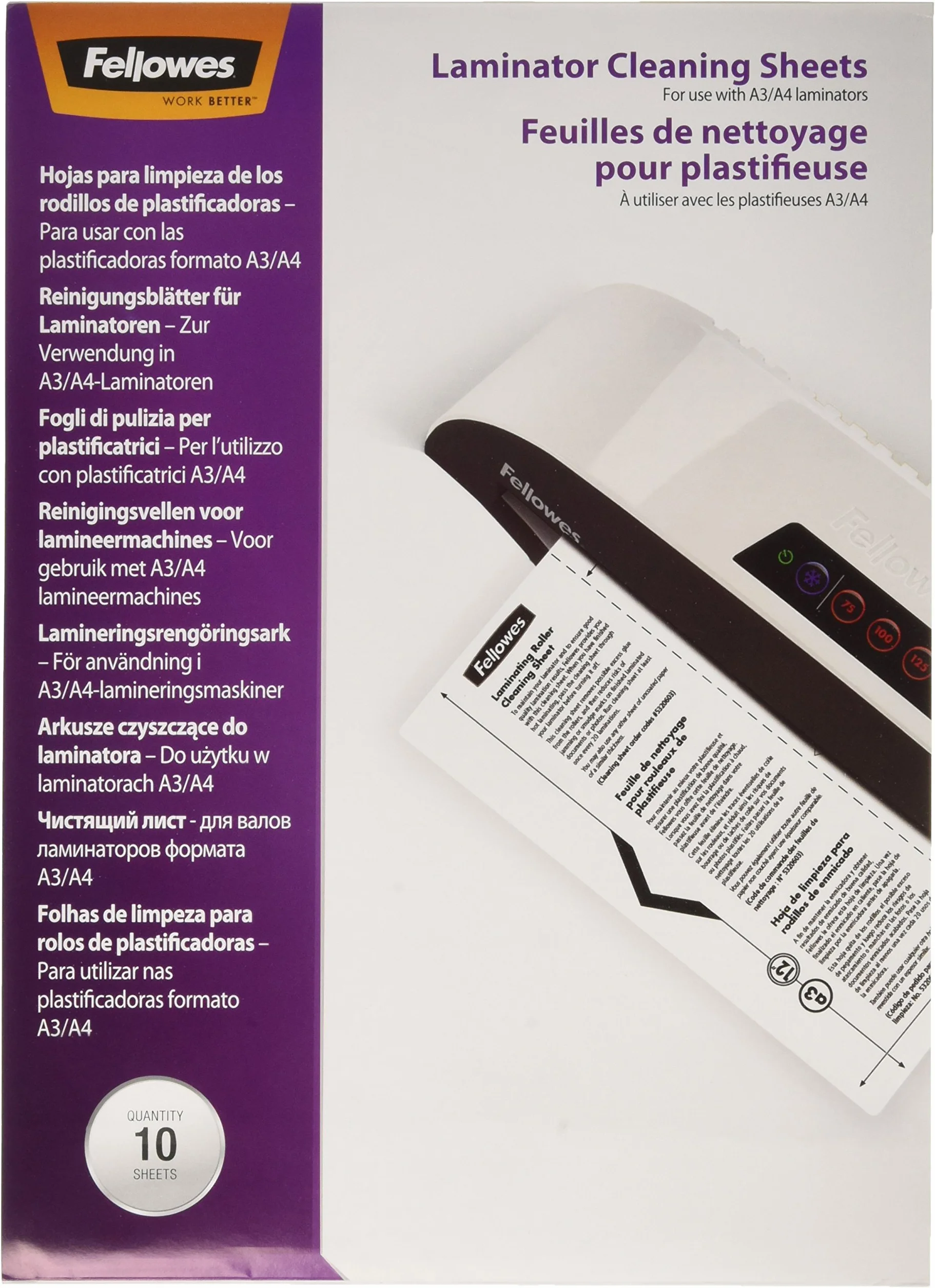 Hoja de limpieza fellowes para plastificadoras pack de 10 unidades