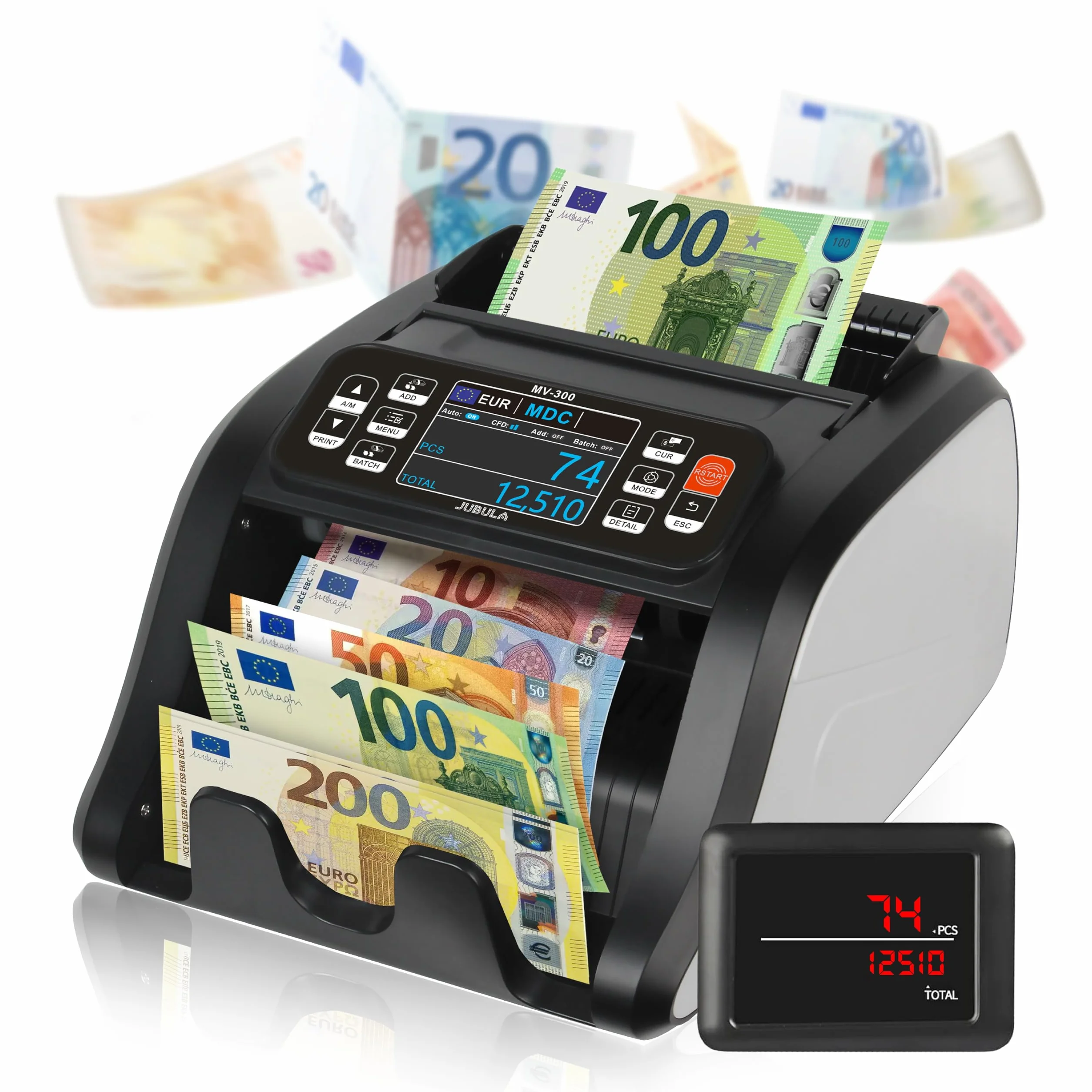 MV-300 Contador de Billetes Mixtos con 8 Veces Reconocimiento de Falsos EUR USD GBP