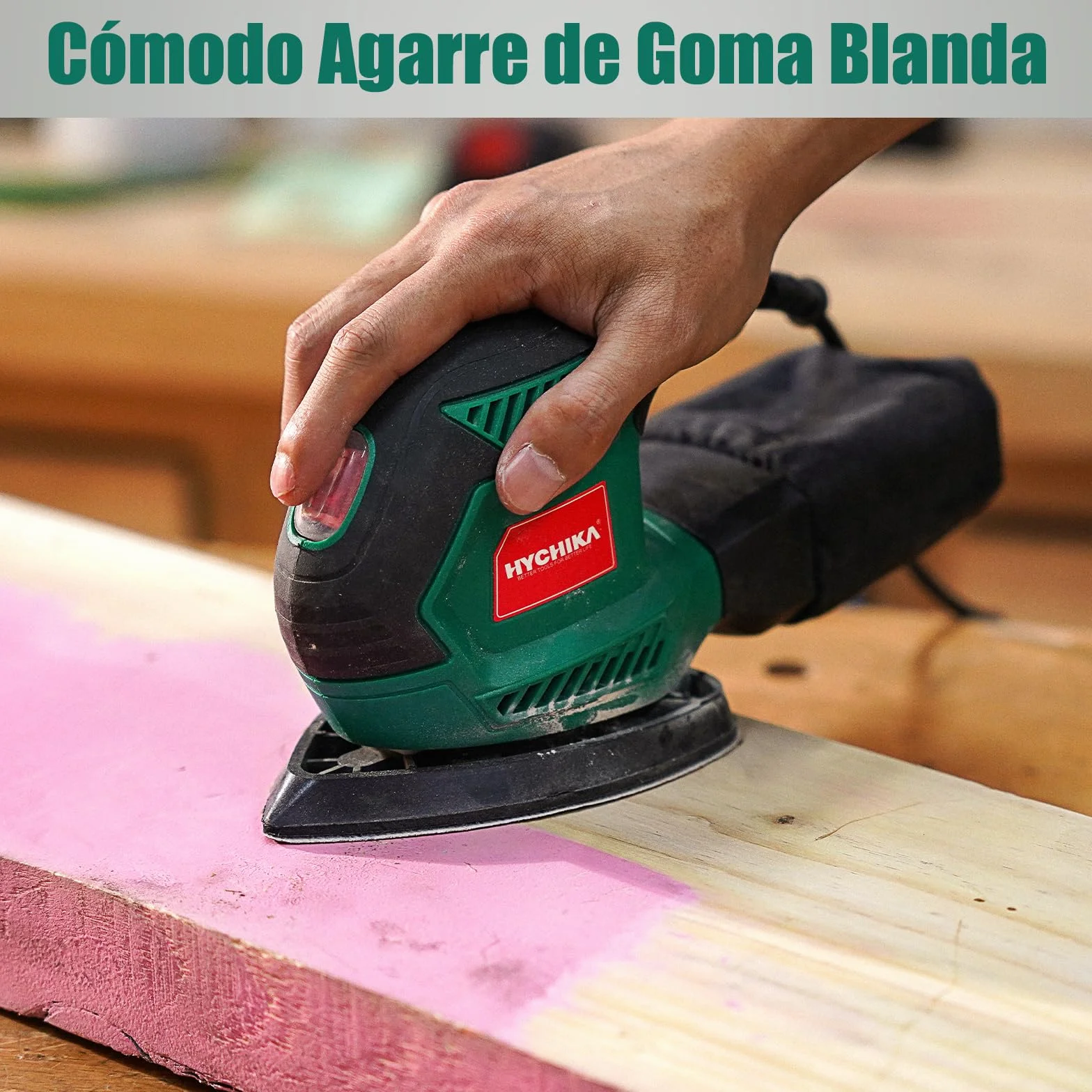 HYCHIKA Lijadora Eléctrica 200W 14000RPM con Motor de Cobre Puro, Recogida de Polvo, 12 Piezas Lija (240/120/80 Grano), Lijadora Mouse para Esquinas