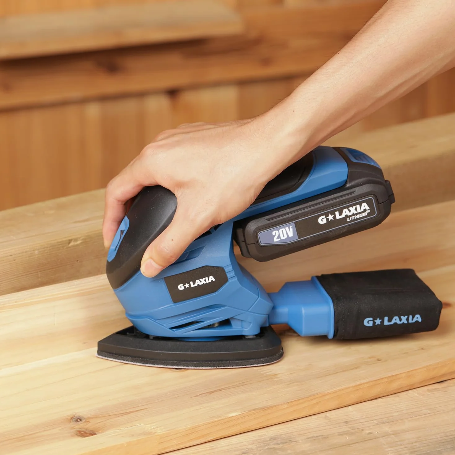 Lijadora multifunción inalámbrica 20V Li con bolsa de recogida de polvo, 20 hojas de papel de lija | 20 V 140 mm x 94 mm Lijadora Delta con batería y cargador