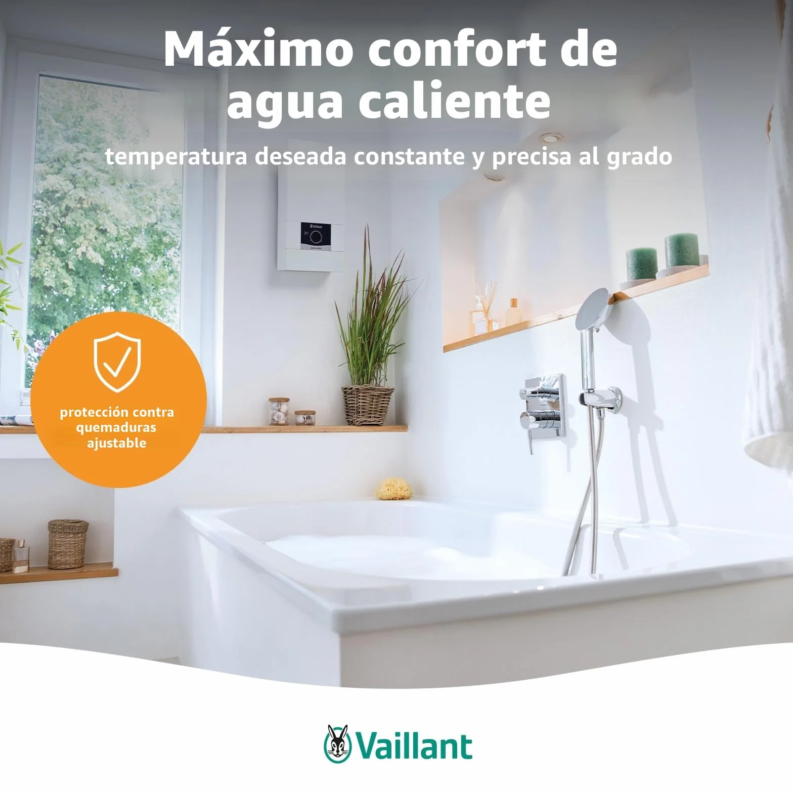 Vaillant Calentador de agua electrónico VED E 21/8, resistente a la presión, 21 kW, 400 V, temperatura de salida precisa, ajustable, pantalla digital, 0010023778, [clase energética A]