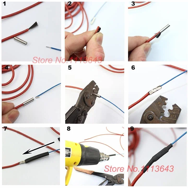 1000 Piezas/Paquete de Conectores de Empalme a Tope de 3,1 mm, Empalme de Cobre estañado, Manguito de Terminal de crimpado, Kits de Manguitos de Tubo de Cable