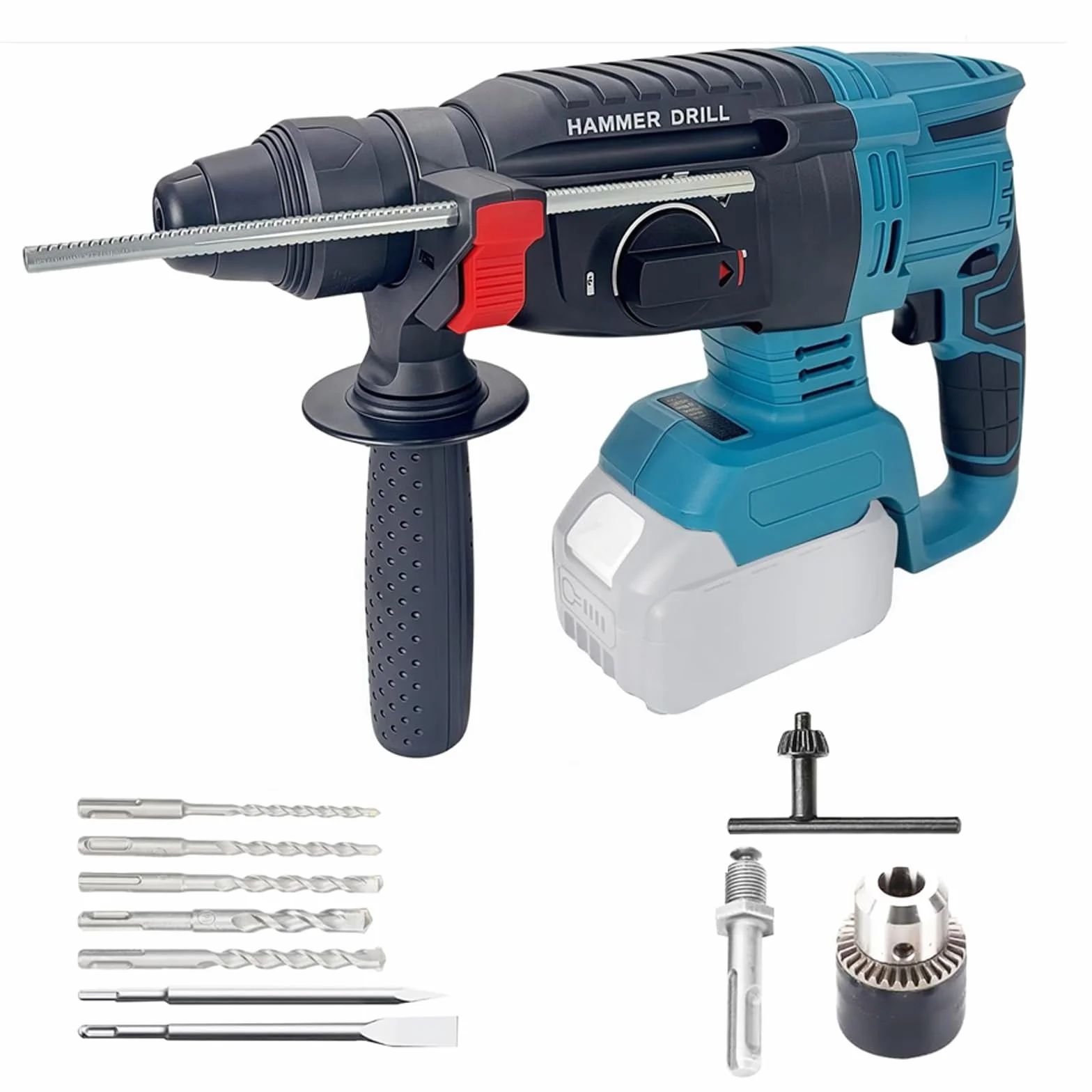 2,6 J Taladro Percutor a Bateria Compatible con Makita 18V, Martillo Perforador 1300W con Empuñadura Antivibración, Martillo Demoledor para Hormigón/Mampostería/Madera/Metal (Batería no Incluida)