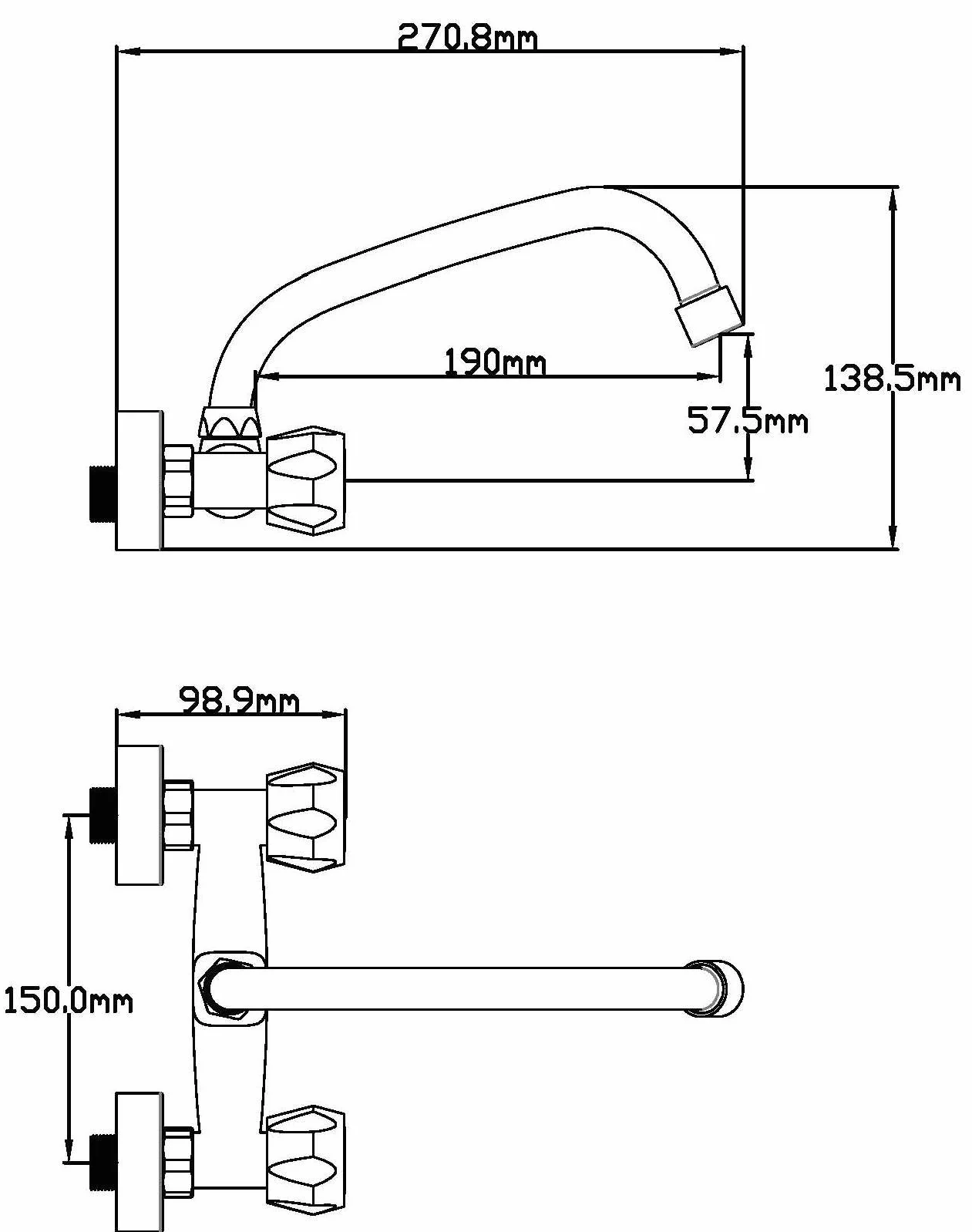 Batería de fregadero de pared Sauco de 150 cm