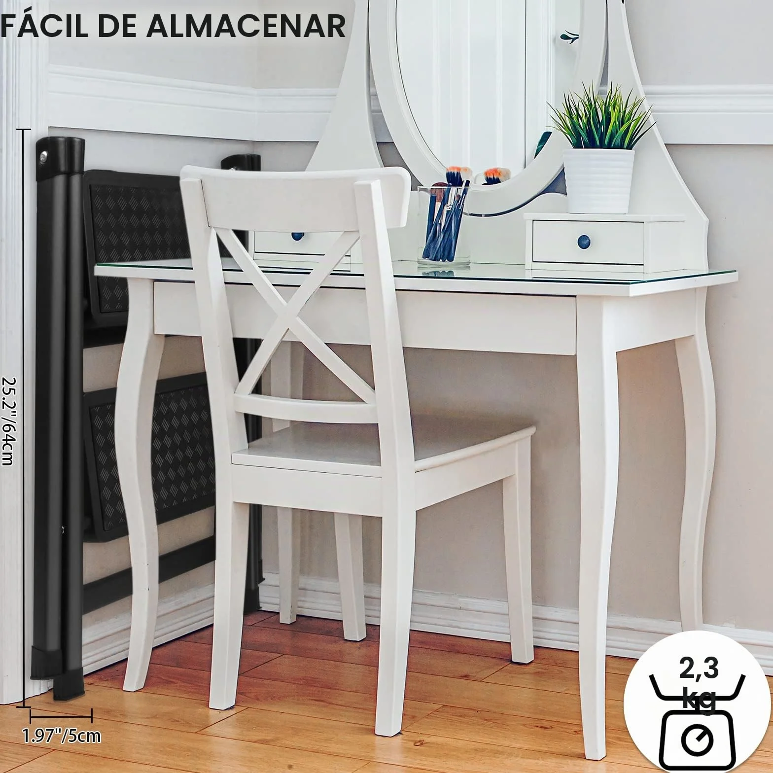 2 Peldaños Taburete Escalera Plegable, Taburete o Soporte de Exhibición Portátil, Ligero Escalones Antideslizante multifuncional para Hogar, Cocina, Oficina (Escalera de 2 peldaños)