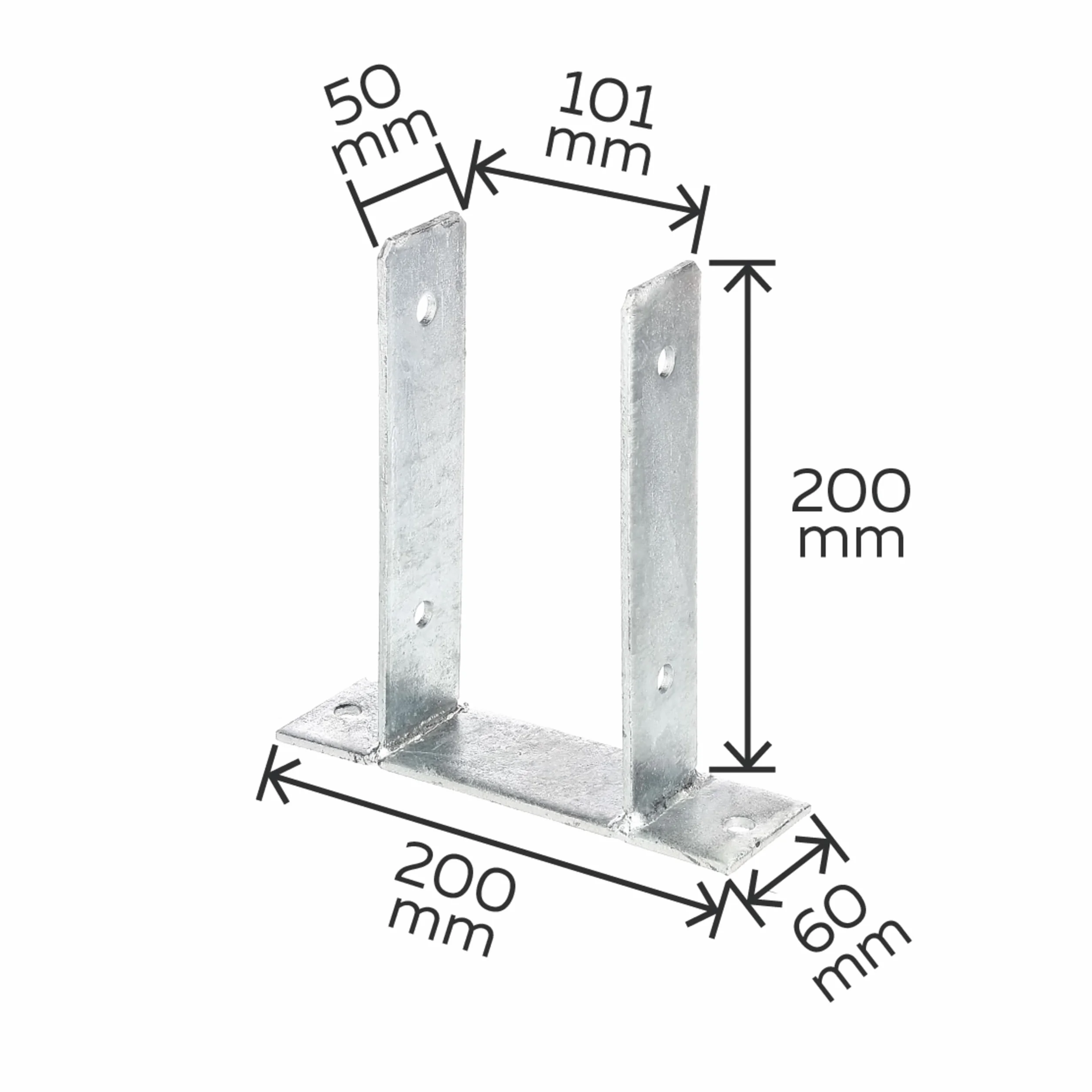 Alberts Anclaje para postes en forma de U, Galvanizado en caliente, Anchura de apertura 101 mm