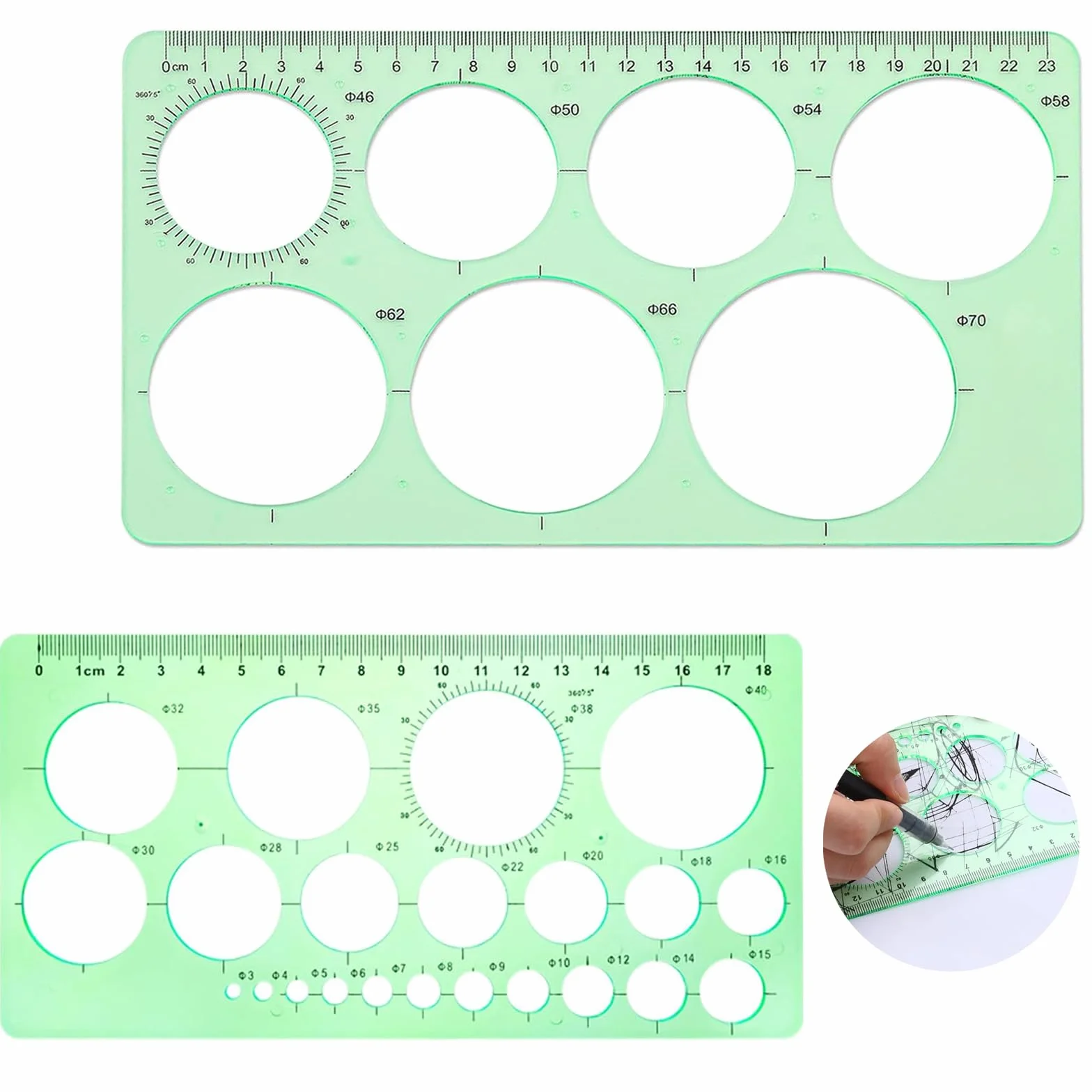 Plantillas Para Dibujar, Plantilla Circulos, Reglas Dibujo Tecnico, Plantilla Elipses Isometricas, Verde Transparente