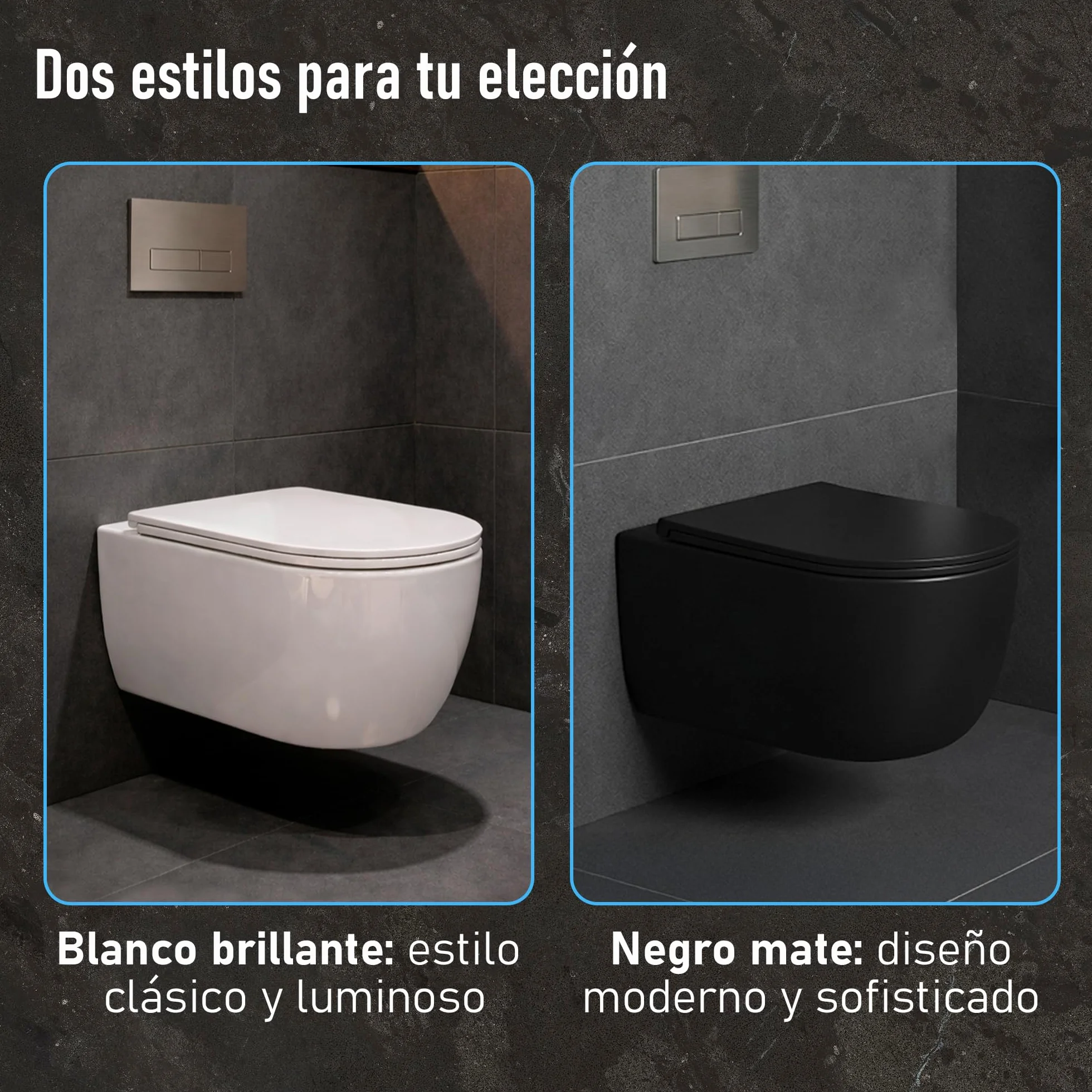 WC Inodoro de Cerámica Suspendido | 530x365x365 mm | Váter con Sistema Rimless Antibacterias, Tapa Dura Extrafina UF Amortiguada y Ahorro de Agua (Blanco)