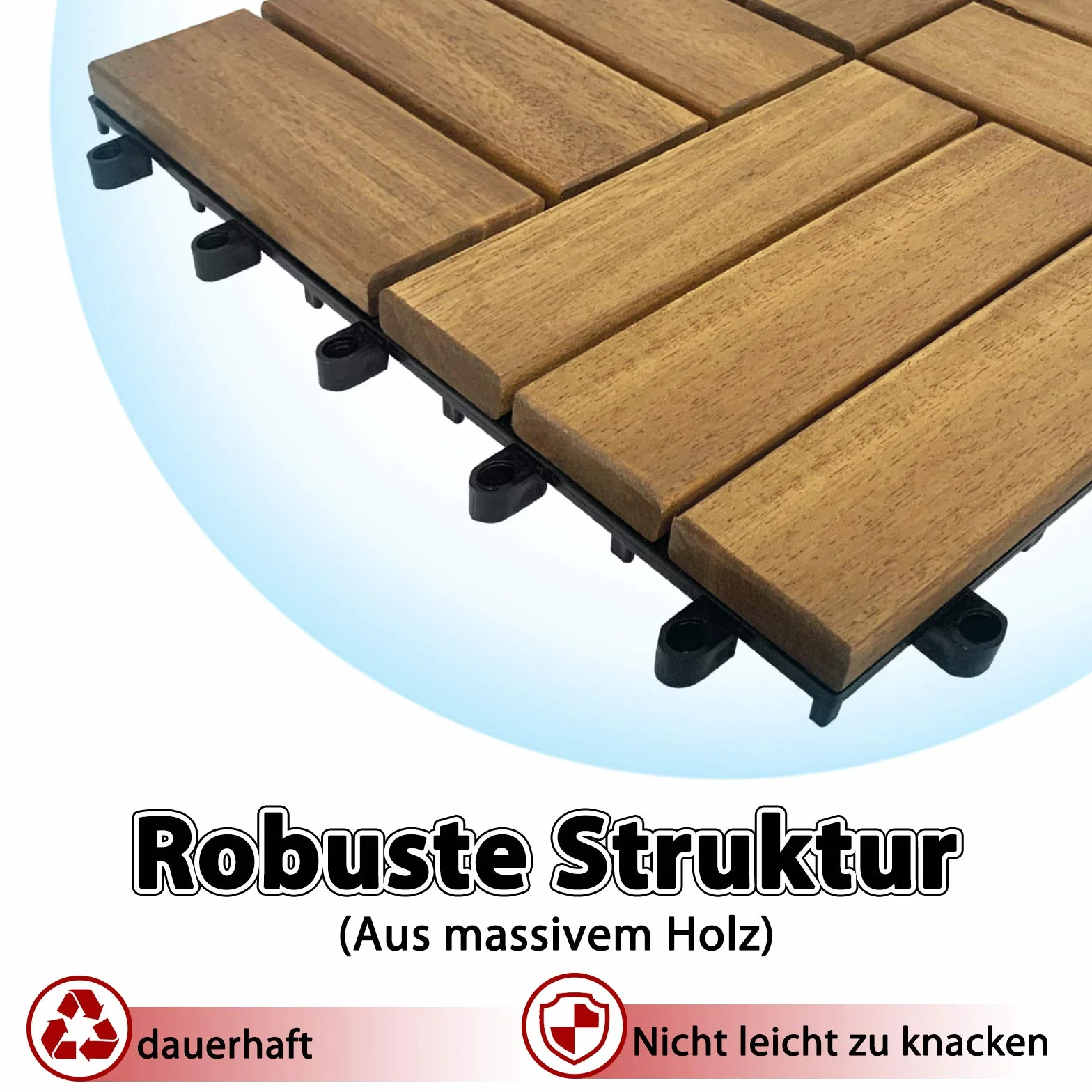 XMTECH Baldosas de madera de 1 m² con clic, de madera de acacia, azulejos de balcón, juego de 11 unidades, 30 x 30 cm, con sistema de drenaje y sistema de clic (modelo B)