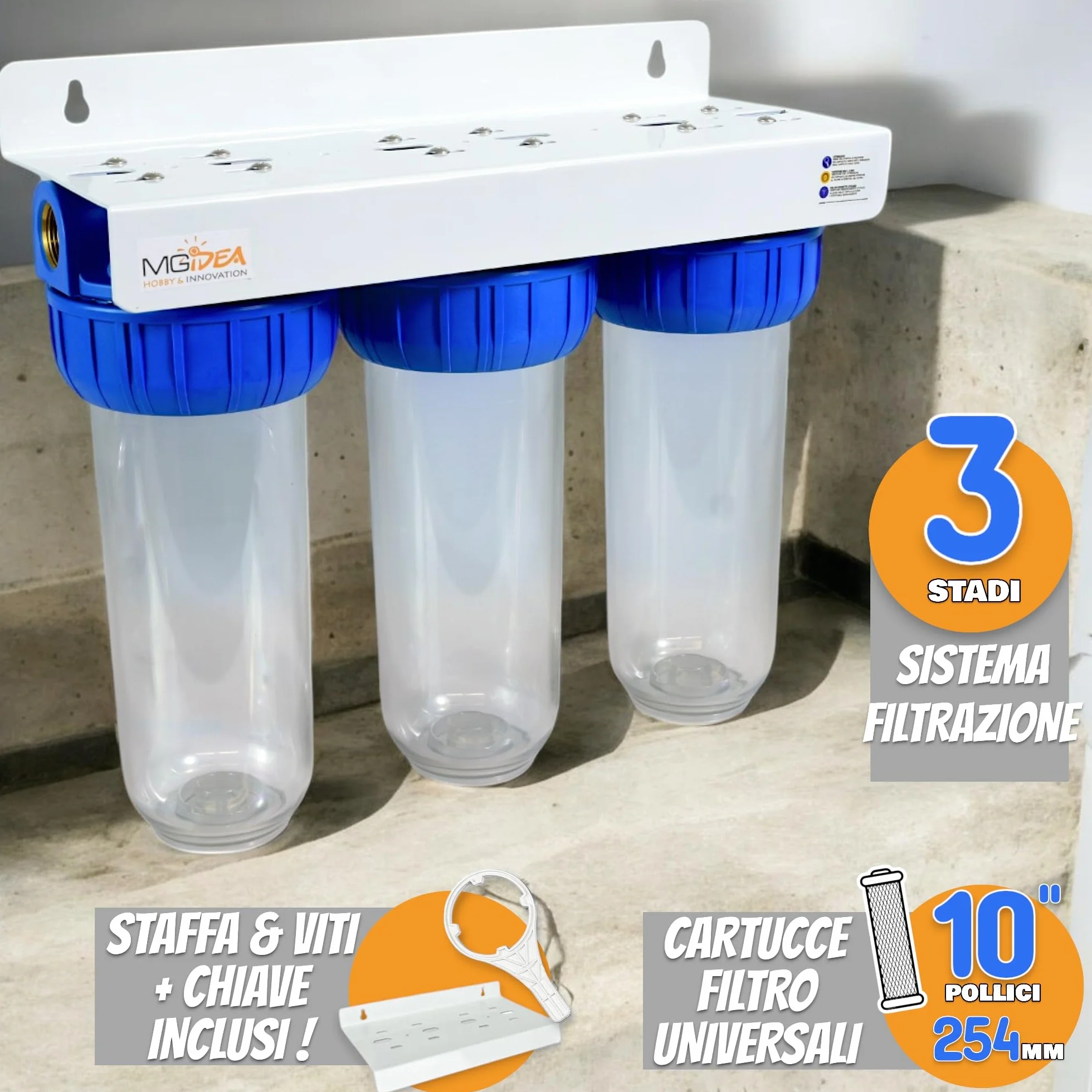 Sistema Portador de Filtro para Agua, Ampolla de 254mm (10"), Transparente (3^ ETAPAS - 1")