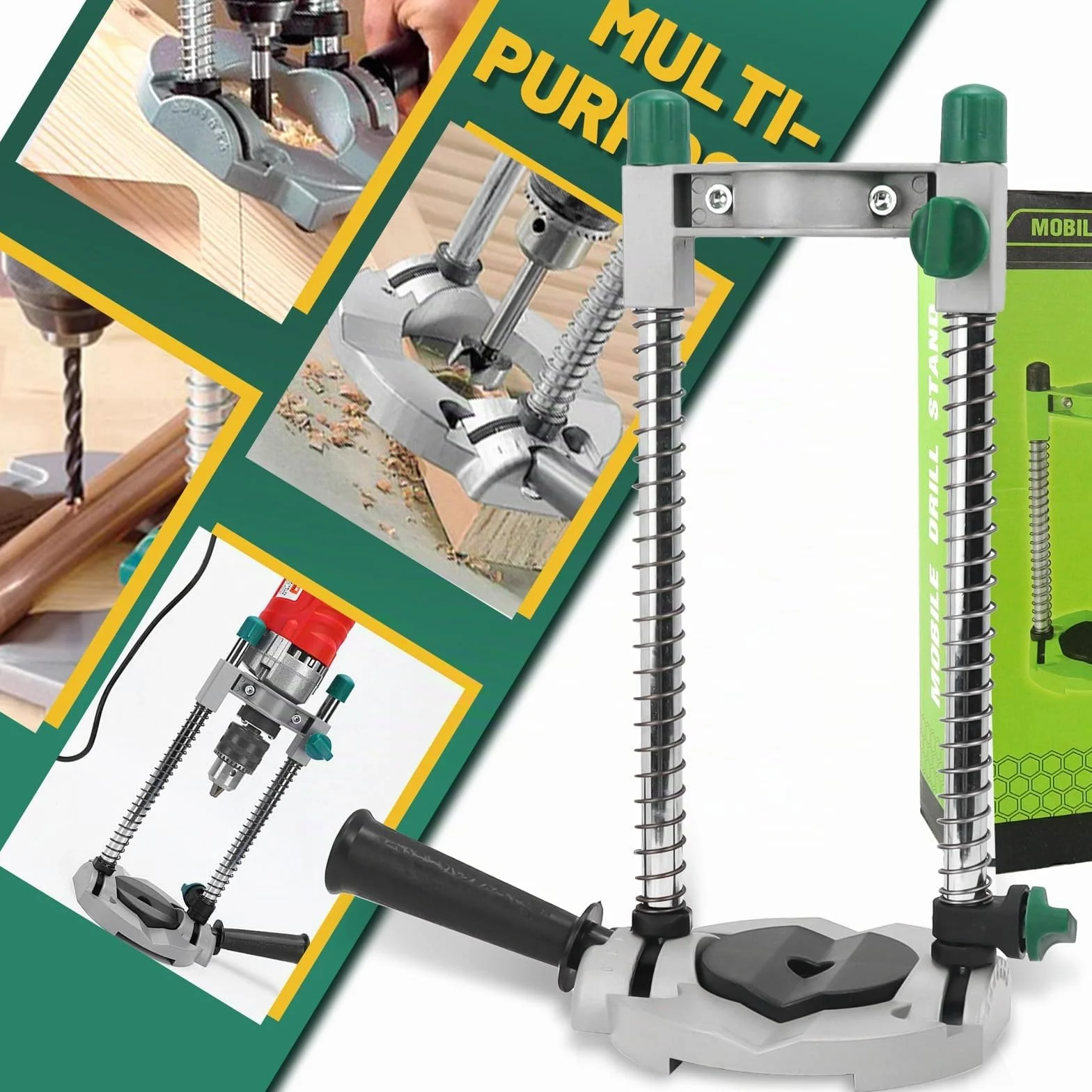 Soporte de perforación con ángulo ajustable, 0~45° ayuda para taladrado angular, taladro de mesa Alzmetall con mango auxiliar adicional, bastidor de perforación móvil para taladrado recto y oblicuo