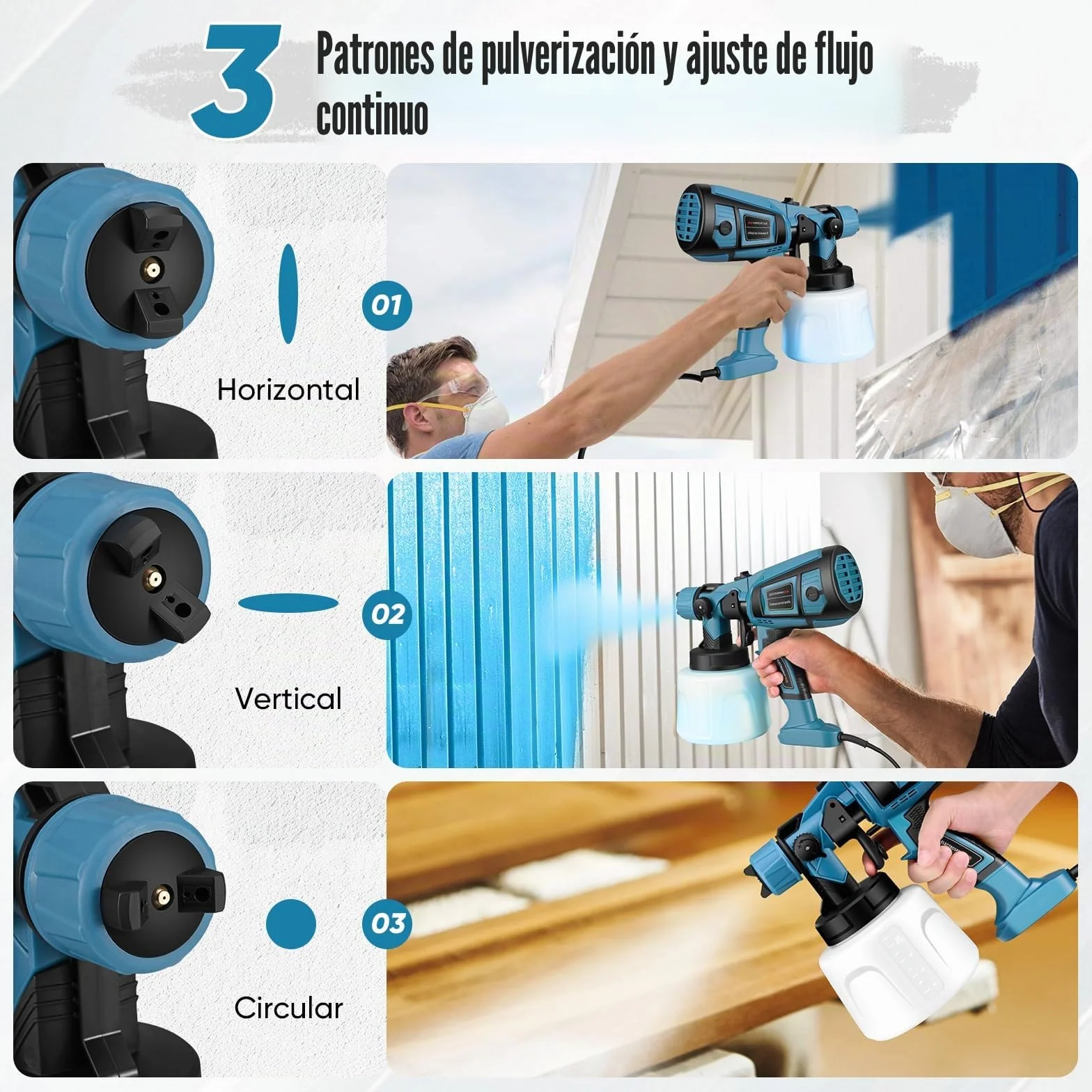 Pistola de Pintura,800W HVLP Pulverizador de Pintura Eléctrico con Recipiente de 1400ml, Flujo Máximo de 1000ml/min,5 Boquillas para la Pulverización y Limpieza del Bricolaje(Azul)