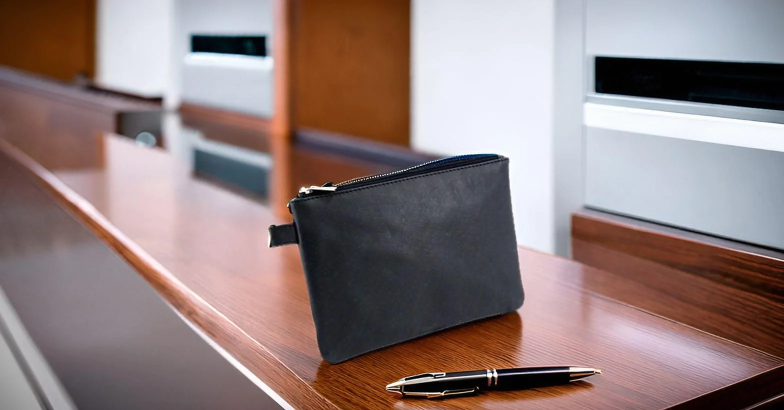 Alassio Bolsa para billetes de banco piel cierre de cremallera 23 x 16 cm negro