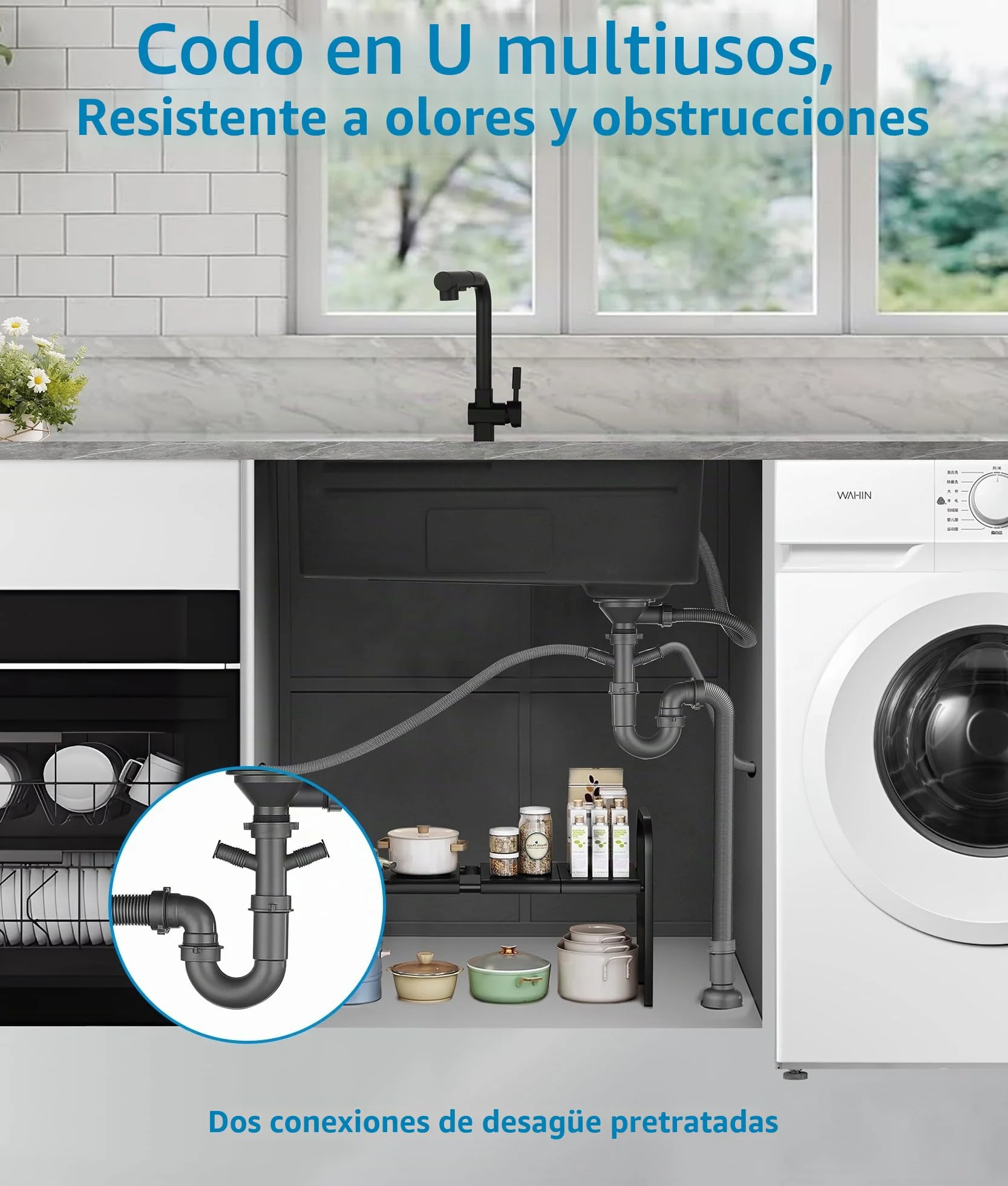 Fregadero Cocina Negro Acero Inoxidable 70×45cm,Fregadero Cocina 1 Seno,2 Orificios para Grifo,Kit Completo con Canasta,Bandeja de descongelación,Cestade Desagüe,Sifón