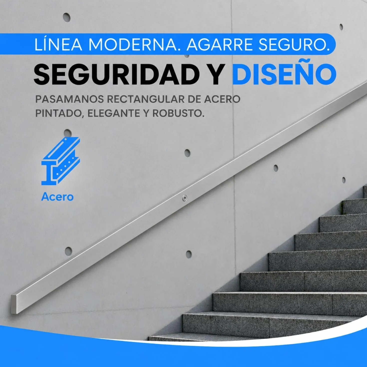 Pasamanos rectangular de acero inoxidable, 40 x 20 mm, gris