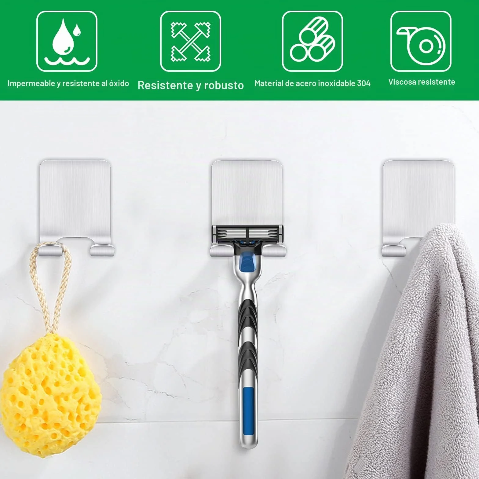 Bolatus 2 unidades de soporte para afeitadora de ducha, gancho autoadhesivo, soporte de afeitado para ducha, acero inoxidable, gancho para toalla, gancho para toallas sin taladrar, ganchos de pared