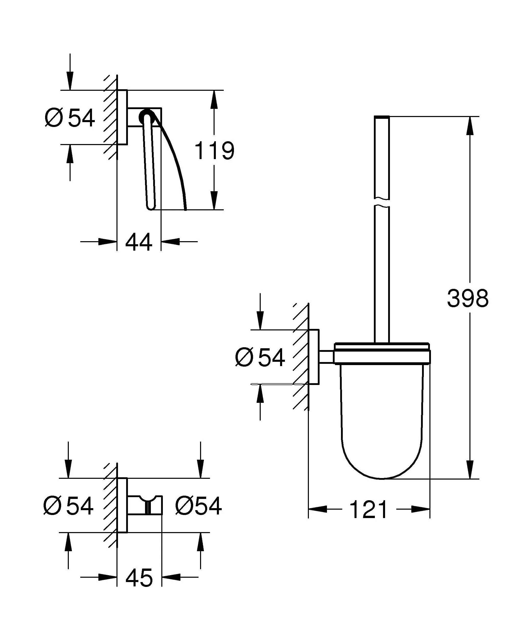 GROHE Start Quickfix - Conjunto de accesorios de baño 3 en 1 (Escobillera de pared, colgador y portarrollos), Negro Mate 412042430