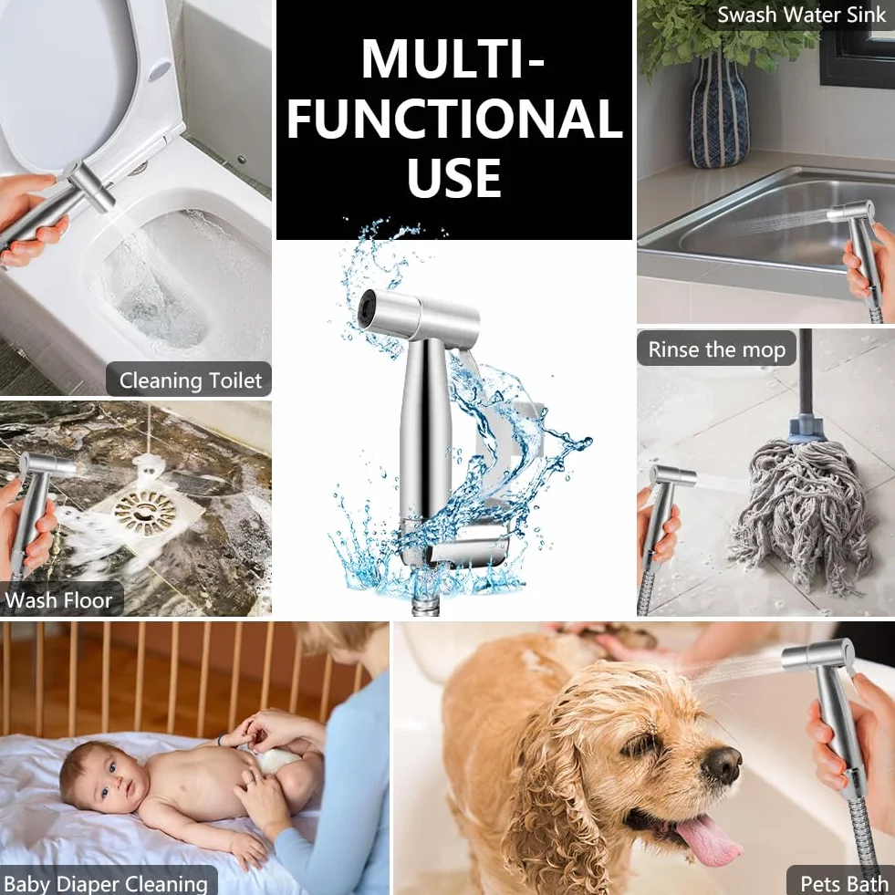 HOTUT Pulverizador para bidé de mano, Grifo WC de mano, Ducha Bidet Acero Inoxidable, Limpieza Inodoro