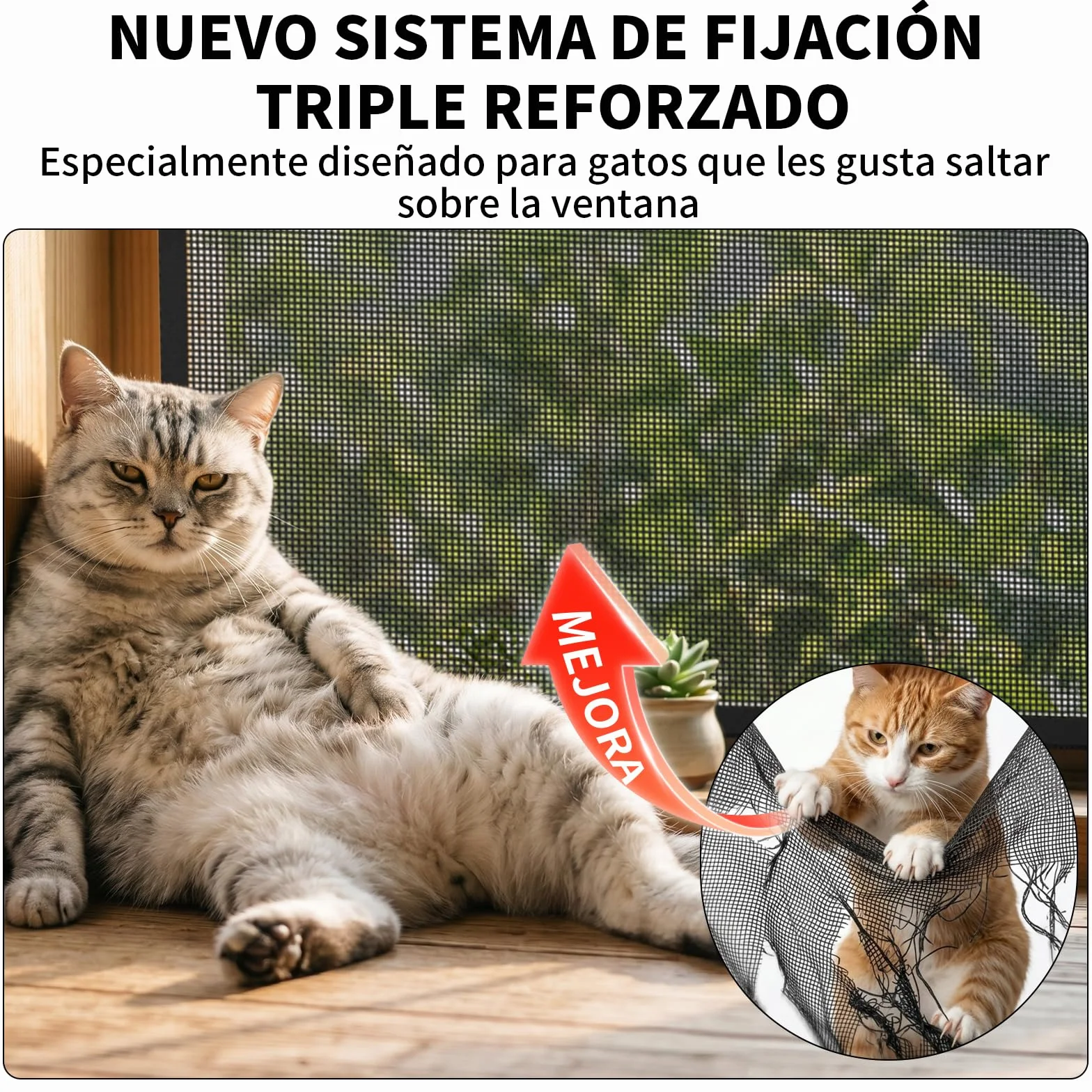 BKSAI Mosquitera Ventana para Gatos, Red Anticaída Adhesiva sin Taladrar, Malla Recortable Resistente a Arañazos, Protección Mascotas para Ventana - 130x150CM Negra