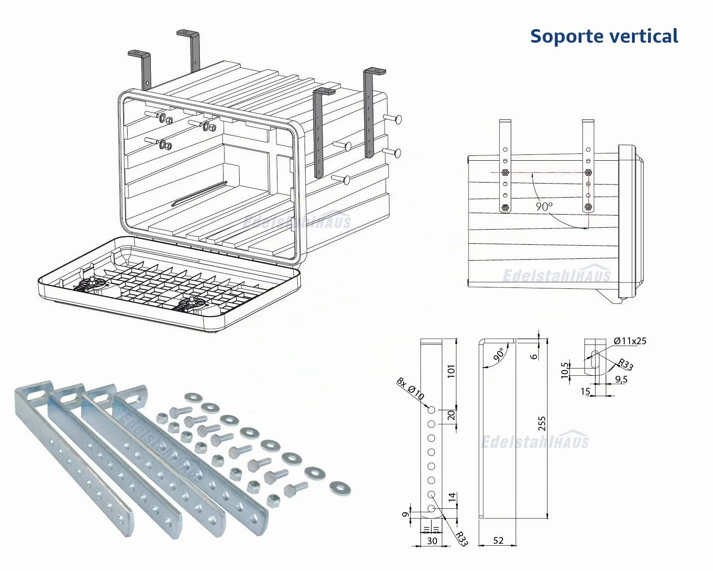 Caja de almacenamiento para camiones 500x350x400mm + Soporte vertical, Daken J041+VH401