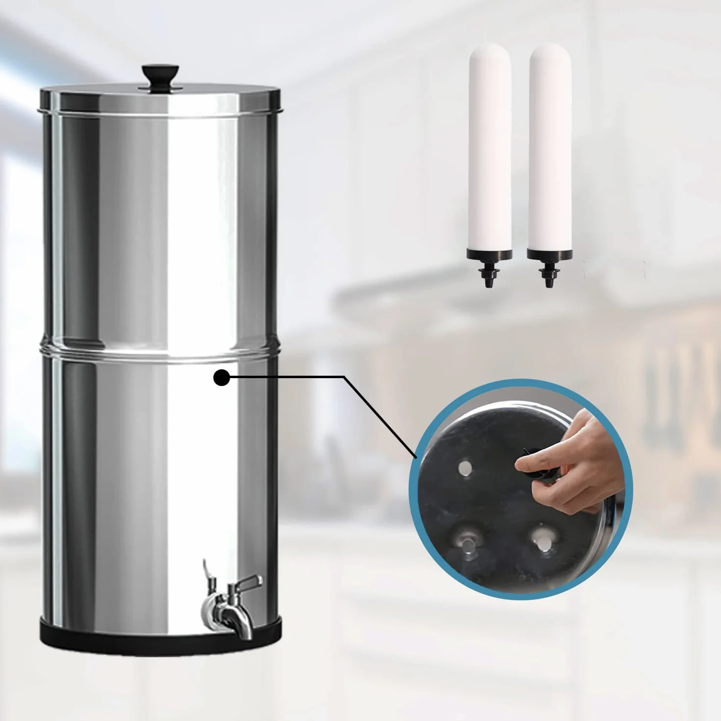 HUINING Vela filtro de cerámica, sistema de filtración de agua por gravedad, cubo doméstico, sistema de filtración enfriador