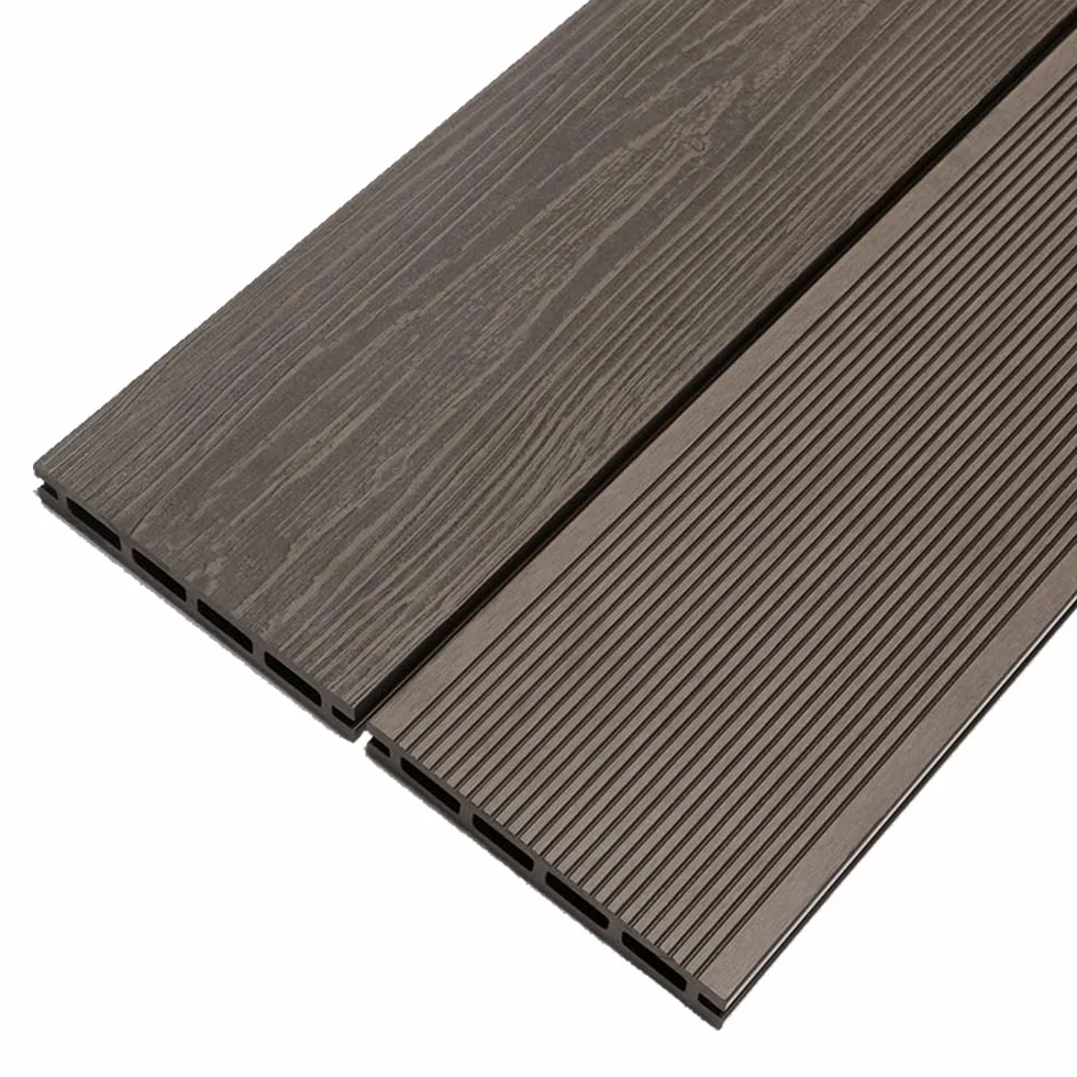 YOEVU | Pack 2 Lama de composite WPC | 2,2m x 14,5cm x 2,2cm, gris, marrón café | Resistente a la intemperie, antideslizante, fácil de instalar | Para terrazas y exteriores