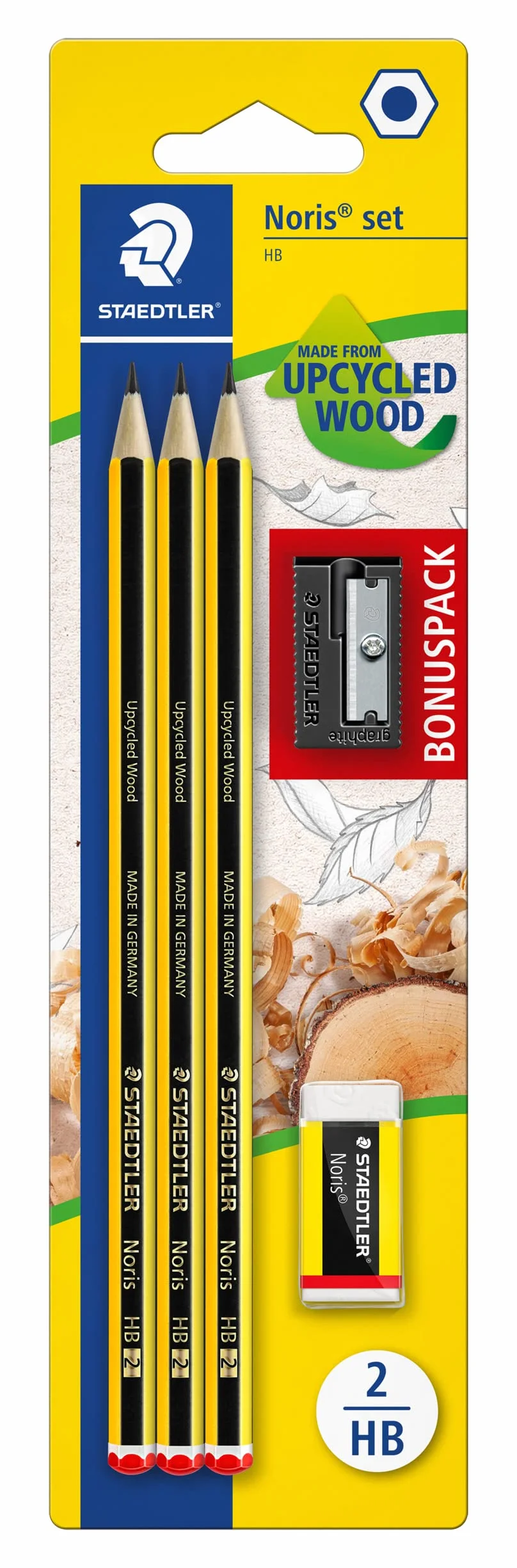 STAEDTLER 120 SBK3P1 Noris Edición Limitada Feliz Aniversario - Blister 3 lápices grafito HB, 1 Goma borrar + 1 Afilalápices