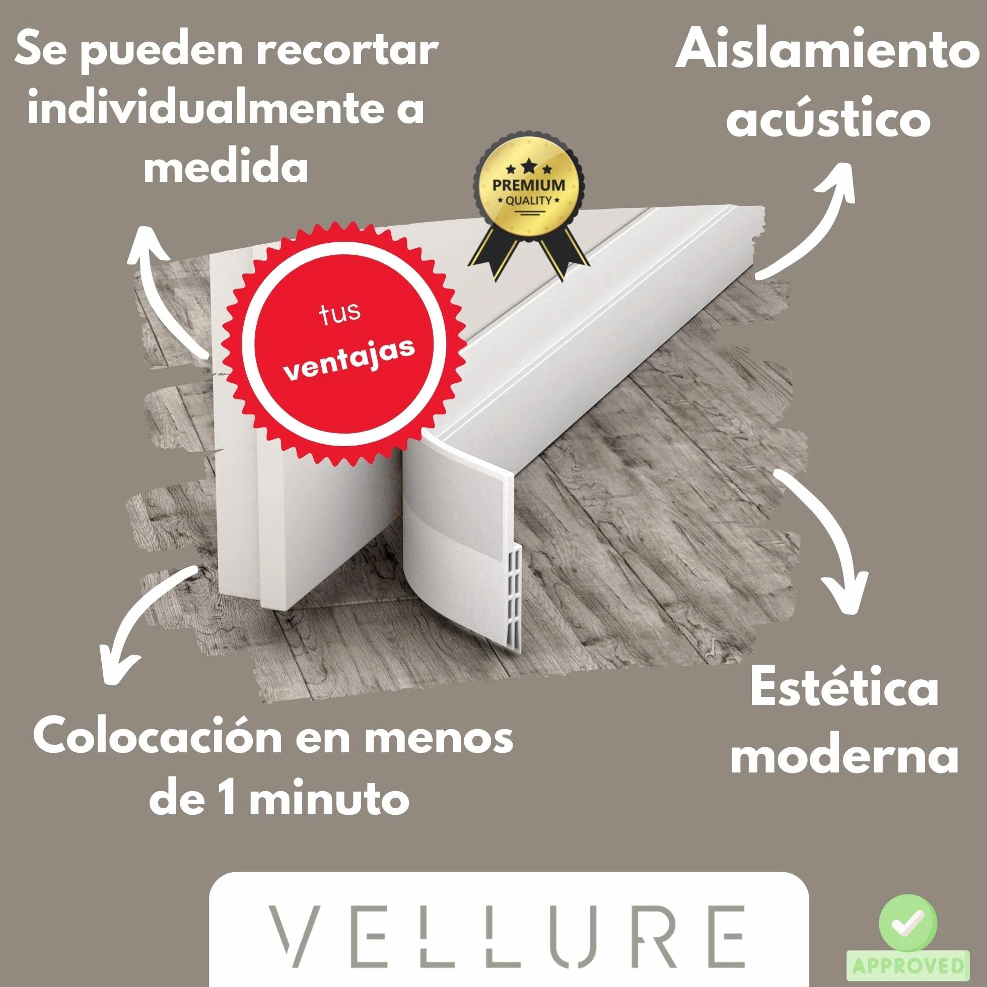 Vellure® Burlete puerta entrada contra corrientes de aire - NUEVO burlete puerta exterior autoadhesivo (rápido y sencillo) Insonorización, protección contra el frío y sellado (1x blanco)