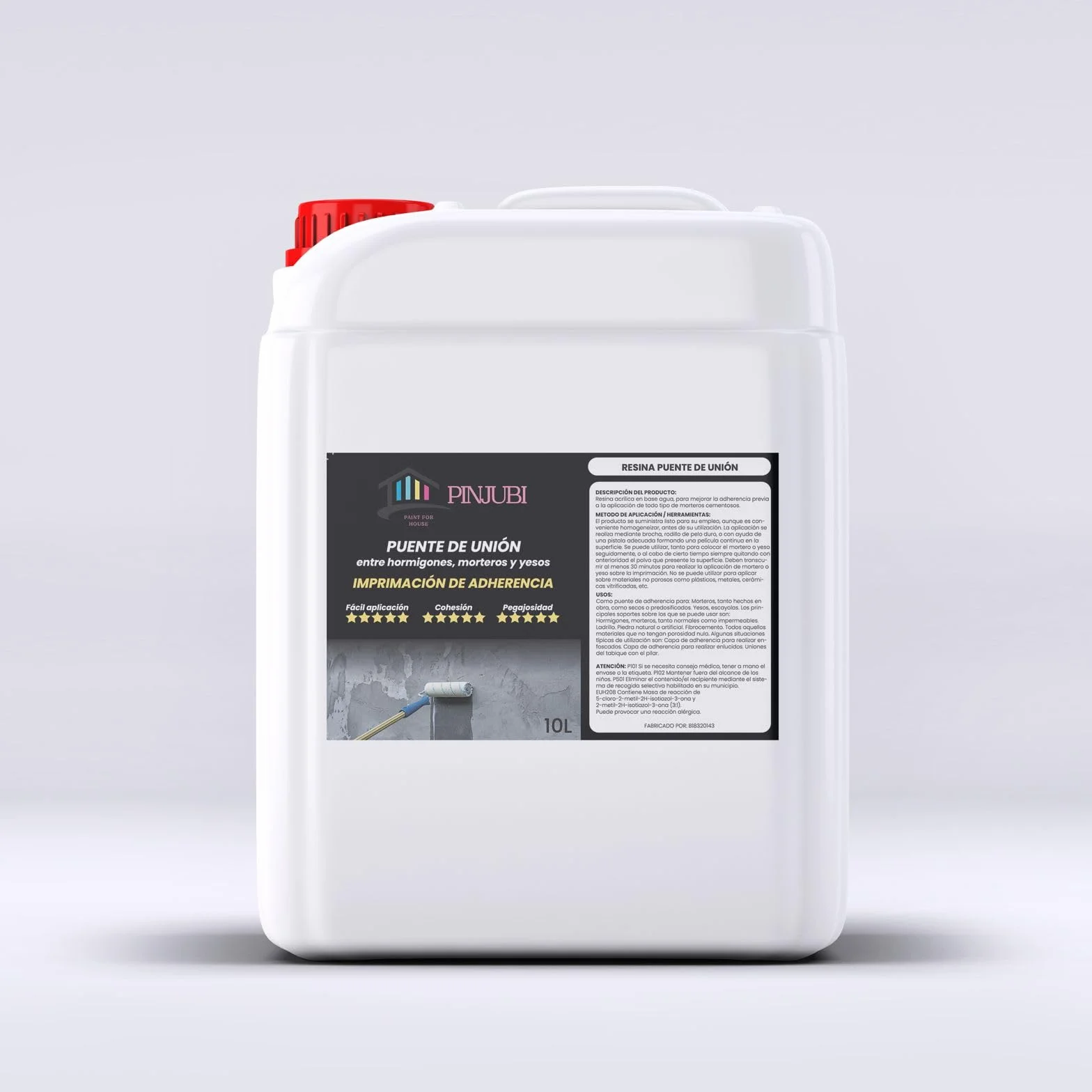 Resina puente de unión, adhesivo al agua, gran adherencia entre hormigones, morteros y yesos viejos con nuevos. Ideal para reparación de cornisas. Imprimación al agua. (5 L)