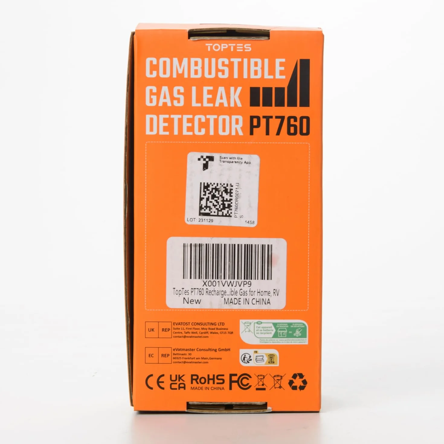 TopTes PT760 Detector de Gas Natural Recargable, Detector de Fugas con Sonda Extensible de 30cm, Sensor%LEL para Propano, Metano, Butano y Gases Combustibles en el Hogar o RV con Linterna - Naranja