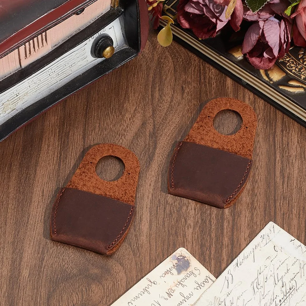 Protector de Pulgar de Cuero Genuino para Tallado de Madera, Protector de Dedos de Piel de Vaca, Accesorio Negro y Marrón