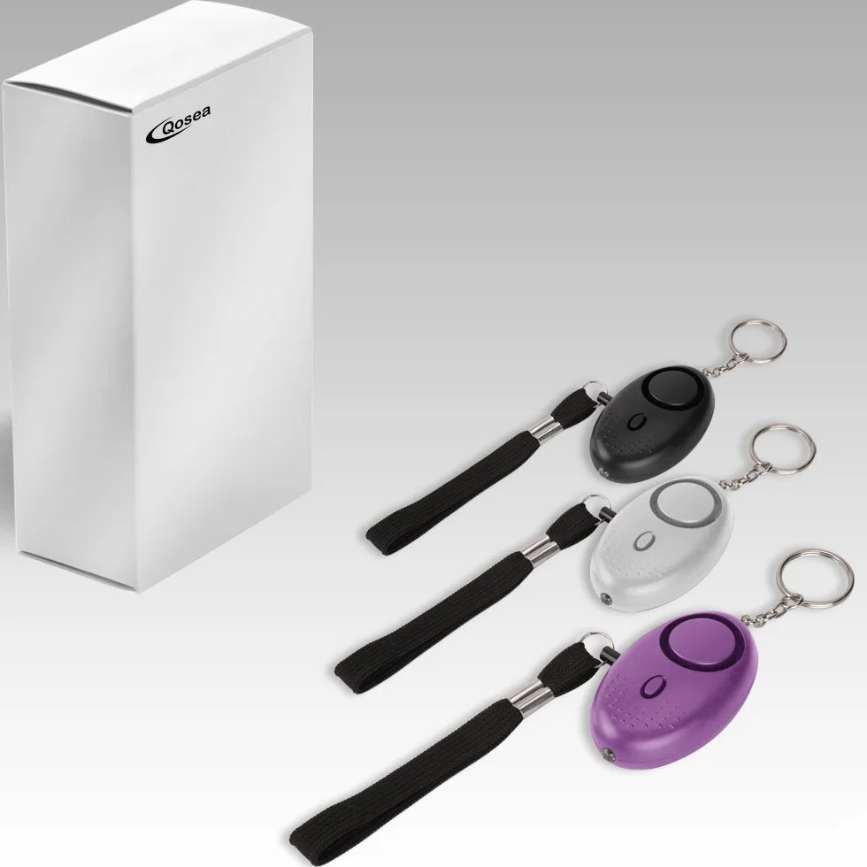 Alarma Personal de Emergencia [Paquete de 3] Qoosea Scream Safesound Alarma 140dB Linterna LED para niños/Mujeres/Ancianos/protección (Negro + Plata + púrpura)