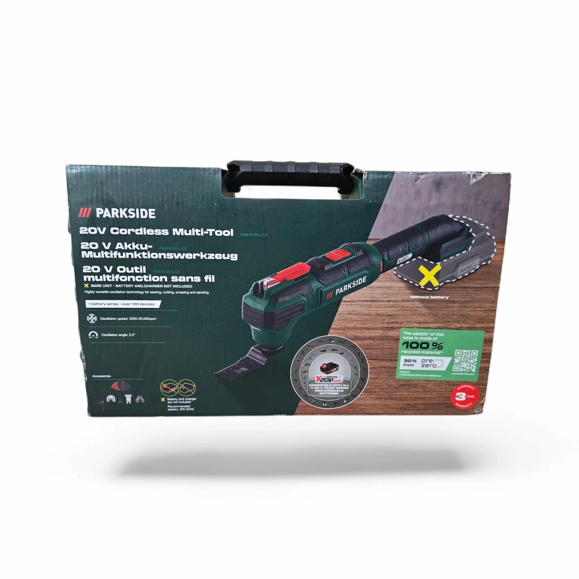 Parkside PAMFW 20-Li B2 20V Herramientas multifunción inalámbricas - Unidad Desnuda Tecnología de oscilación altamente versátil para aserrar, cortar, raspar y lijar