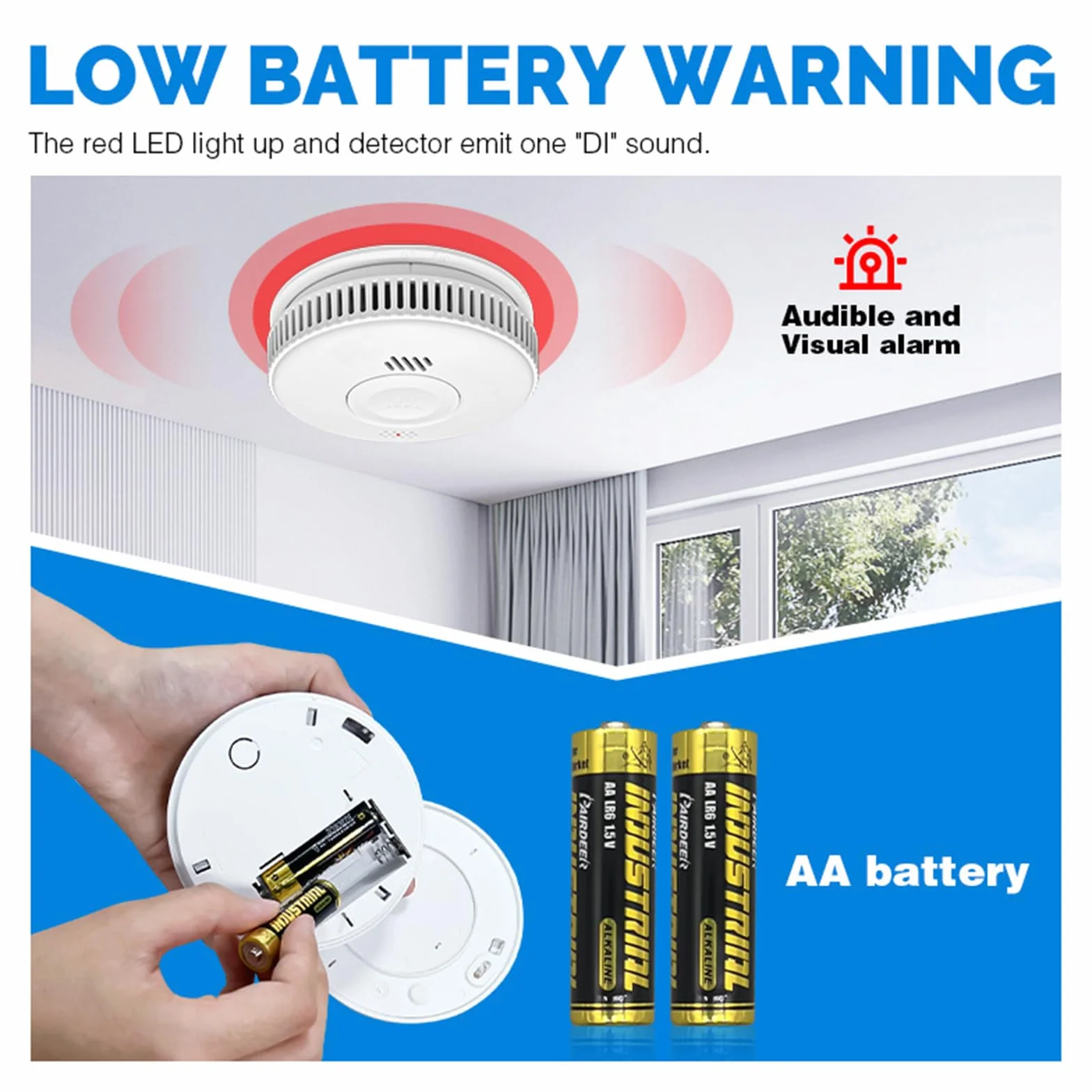 Alarma de Incendio con Detector de Humo,Alarma de Humo con Sensor Fotoeléctrico Avanzado,Monitoreo de Alarma de Incendio con Batería Recargable de 3 Años de Vida Útil,Alarma de 85dB con Indicador.1PCS