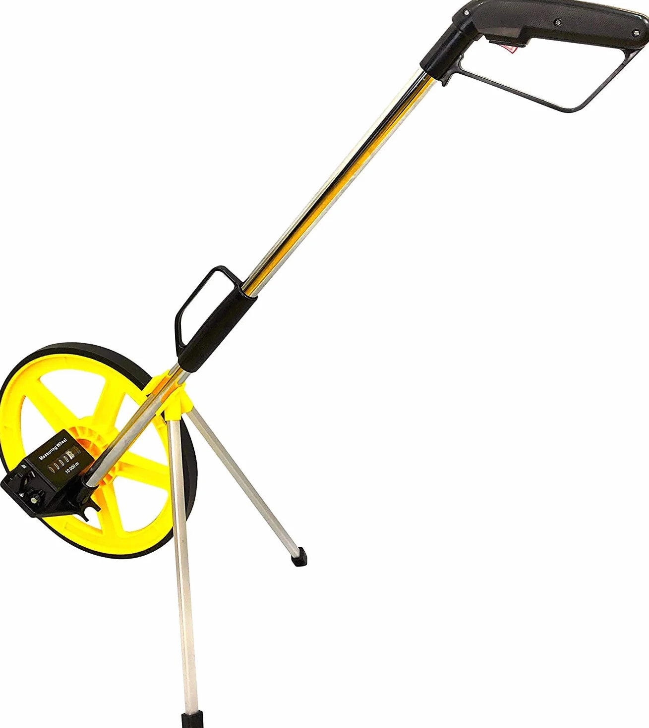 PRODIAMANT Rueda de medición de distancia 0 – 9999 m [plegable e iluminada] – Rueda de medición precisa con contador, soporte y bolsa de transporte, ideal para construcción, medición y deportes