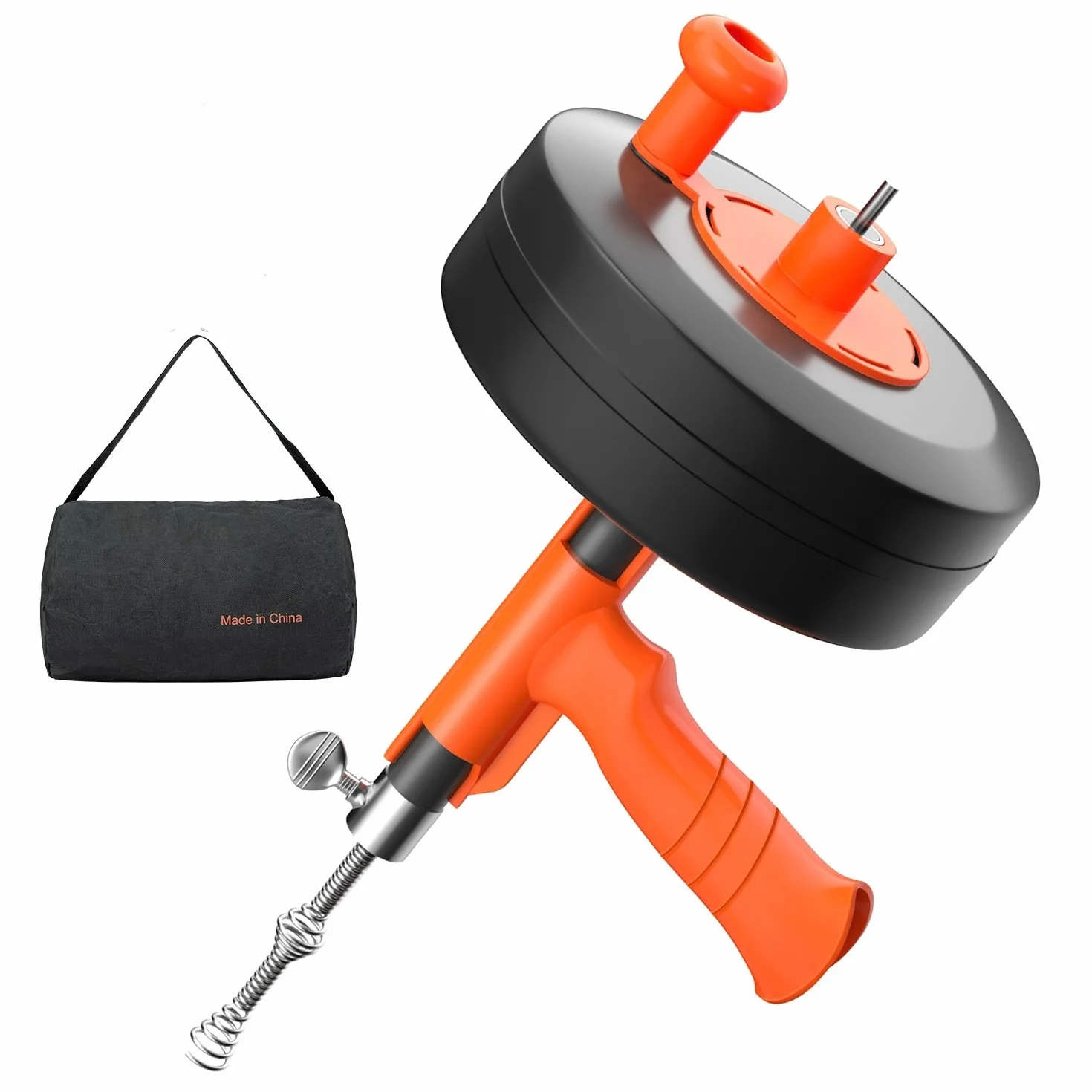 Desatascador Tuberías Profesional, Espiral Flexibles 15m con Accesorio de Perforación y Tambor Metálico, Ideal para Limpieza de Tuberías Largas y Difíciles de Acceso
